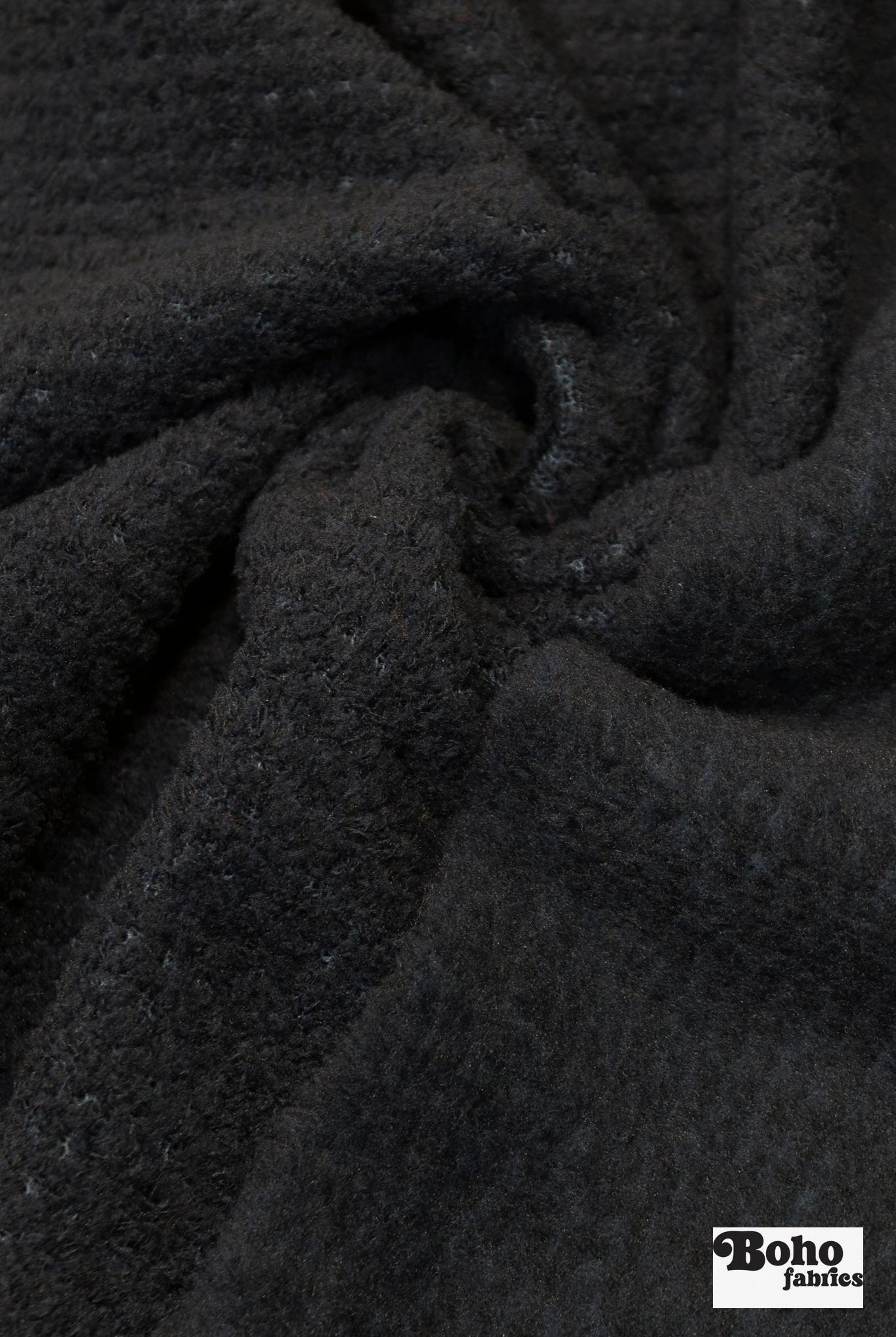 Black, High Loft Grid Fleece Fabric by Polartec, featuring Recycled Polyester - Boho Fabrics - Performance Fabrics