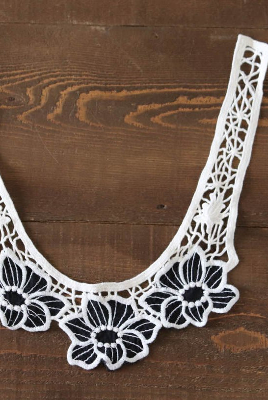 Black & Ivory Floral Applique. Style #FA-18 - Boho Fabrics