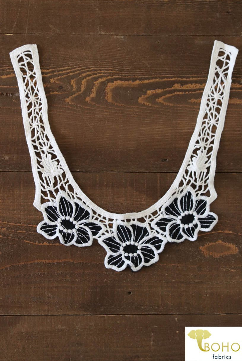 Black & Ivory Floral Applique. Style #FA-18 - Boho Fabrics