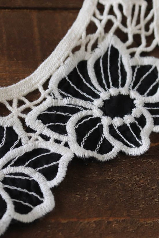 Black & Ivory Floral Applique. Style #FA-18 - Boho Fabrics
