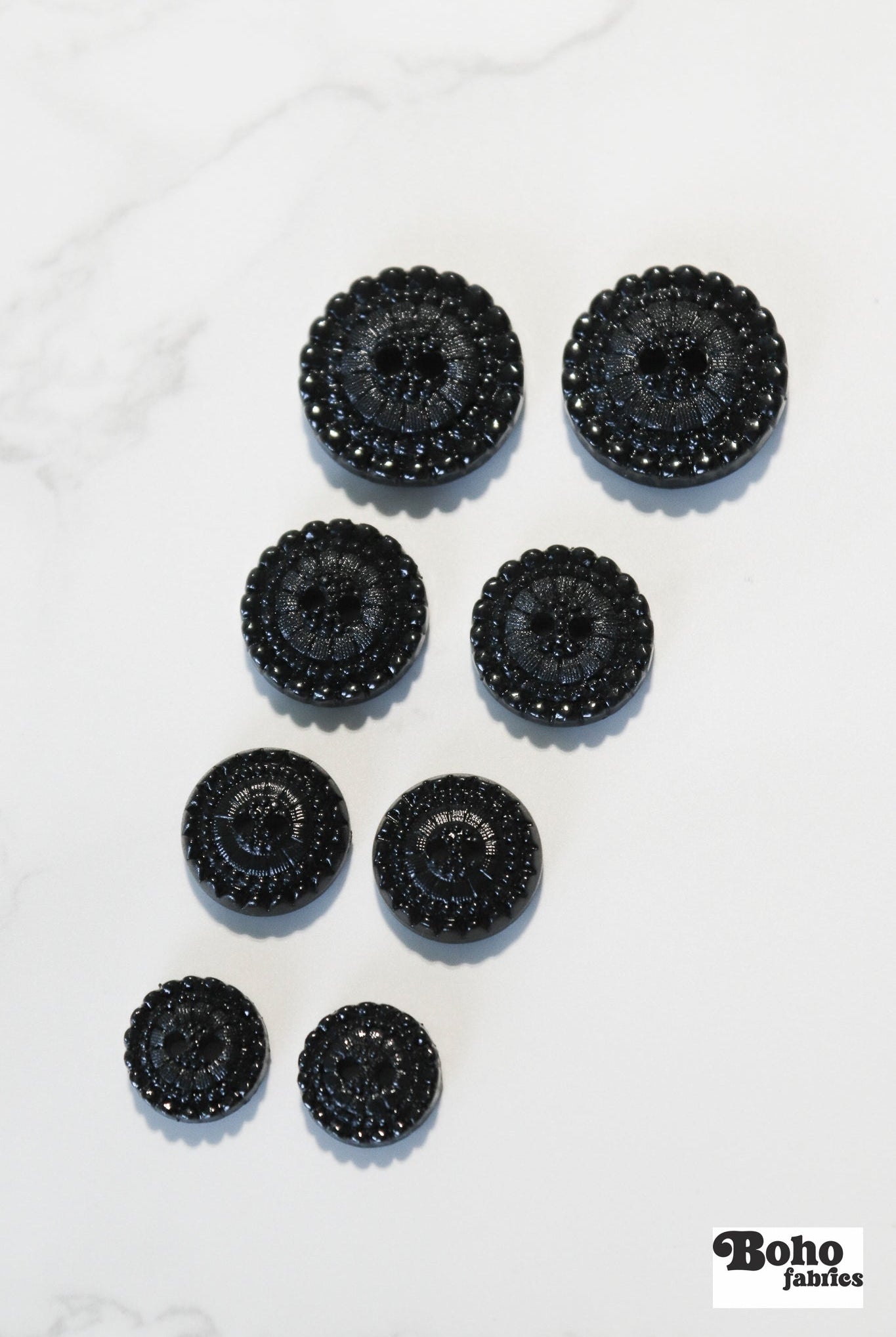 Black Letty Vintage Floral Two Hole Button. Available in 15mm, 18mm, 20mm, 25mm - Boho Fabrics - Buttons & Snaps