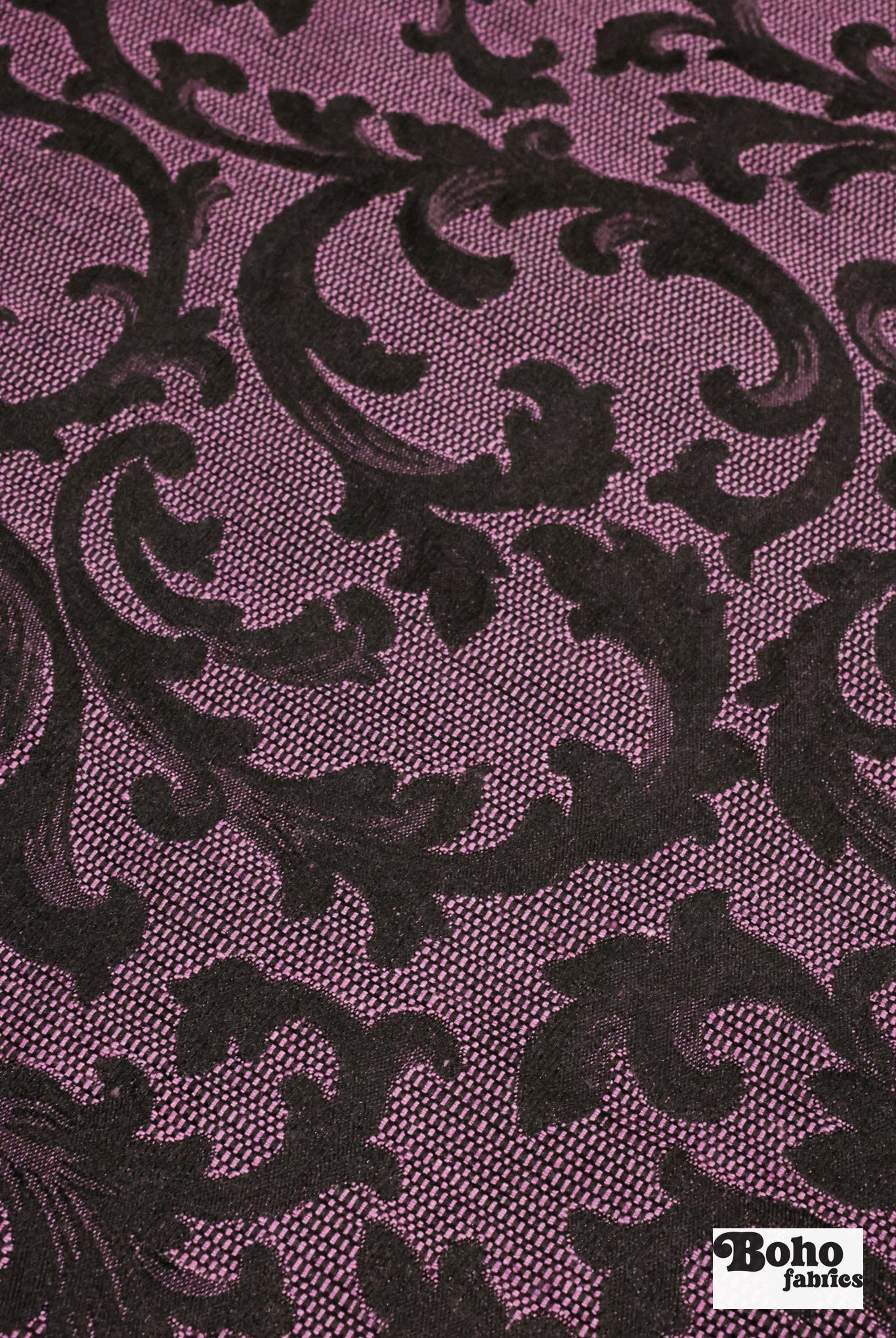 Black & Orchid Damask Jacquard Woven Fabric - Boho Fabrics - Jacquard, Woven