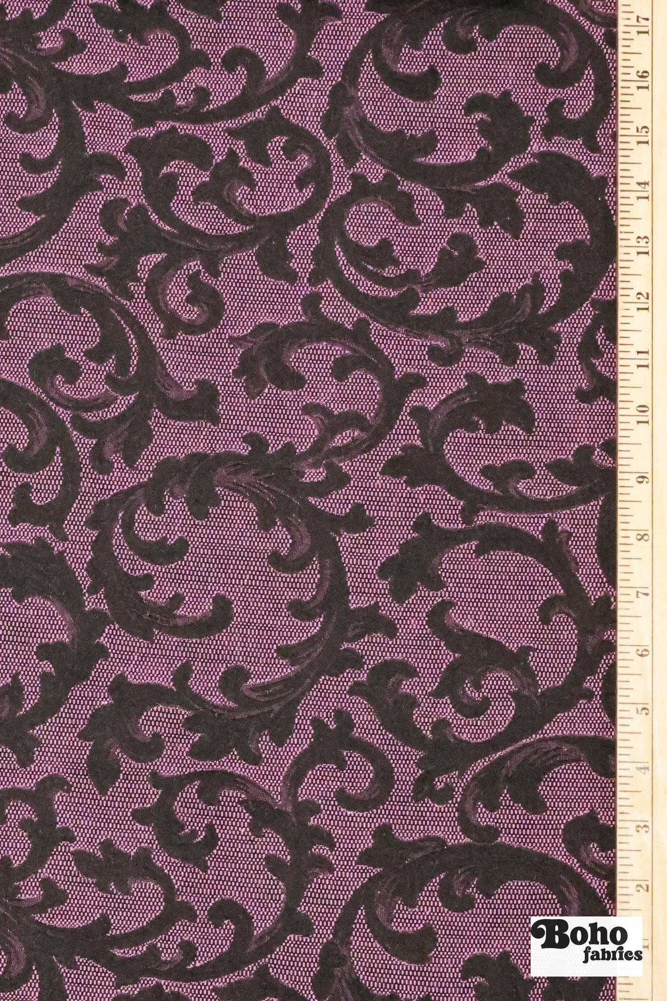 Black & Orchid Damask Jacquard Woven Fabric - Boho Fabrics - Jacquard, Woven