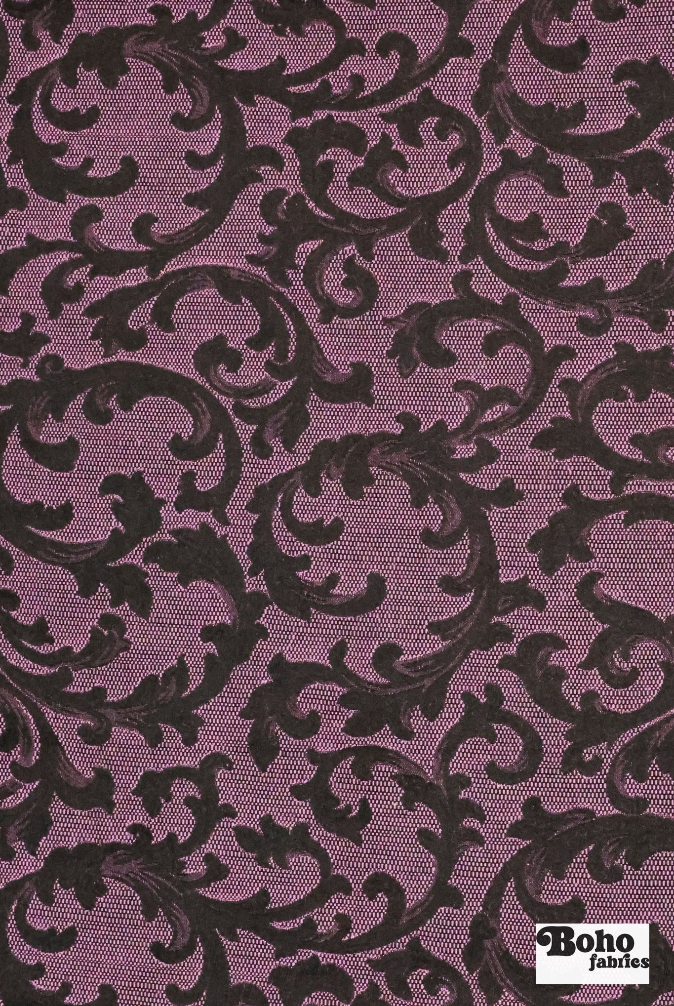 Black & Orchid Damask Jacquard Woven Fabric - Boho Fabrics - Jacquard, Woven