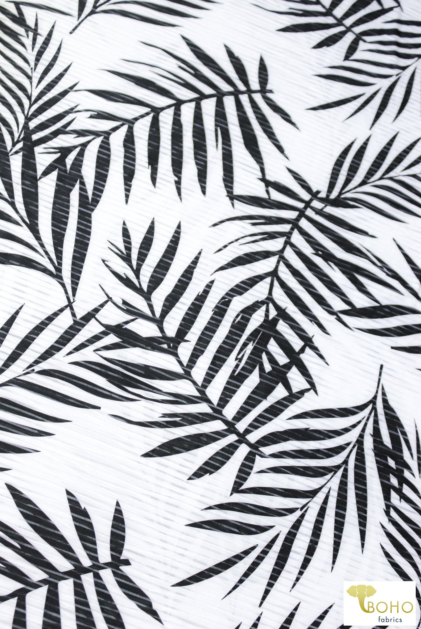 Black Palms, Burnout Jersey Knit. JER-P-108-BLK - Boho Fabrics