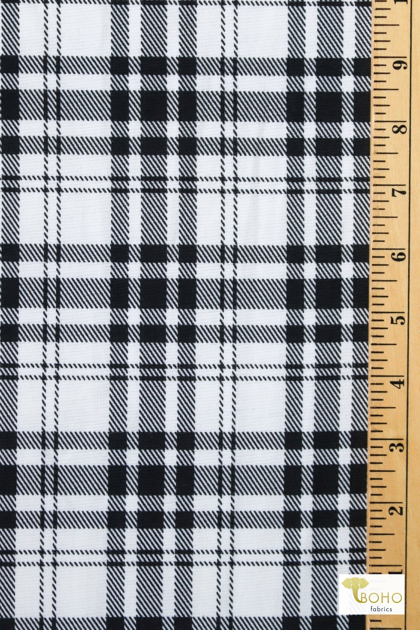 Black Plaid, Ponte Print Knit Fabric - Boho Fabrics