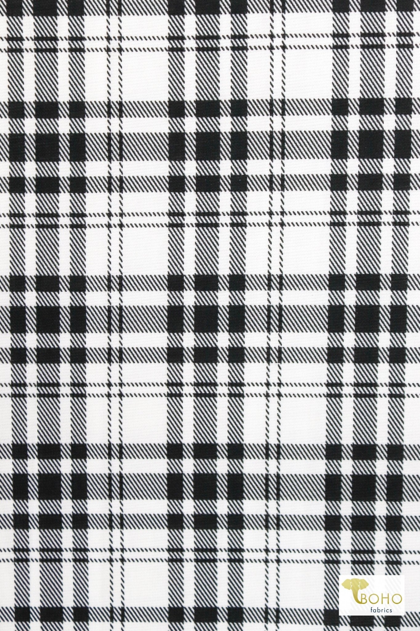 Black Plaid, Ponte Print Knit Fabric - Boho Fabrics