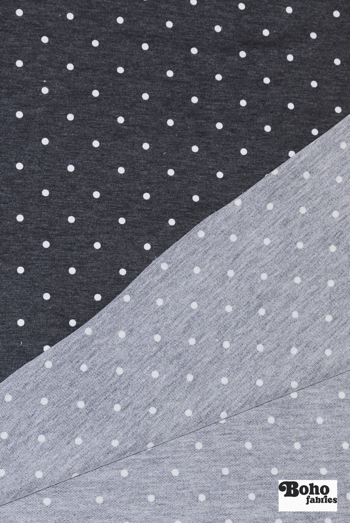 Black Polka Dots, French Terry Knit Fabric - Boho Fabrics - French Terry Prints, Knit Fabric