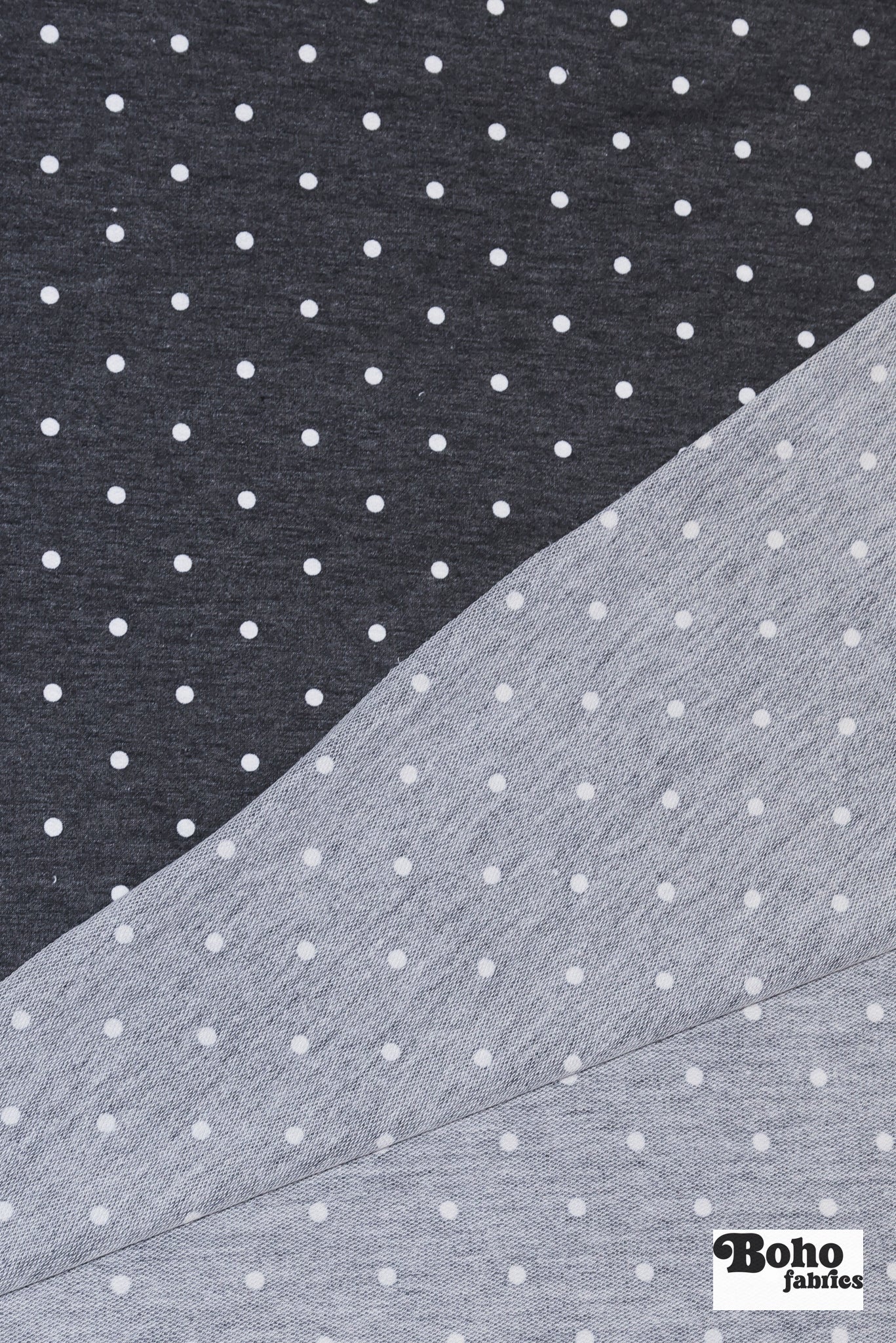 Black Polka Dots, French Terry Knit Fabric - Boho Fabrics - French Terry Prints, Knit Fabric
