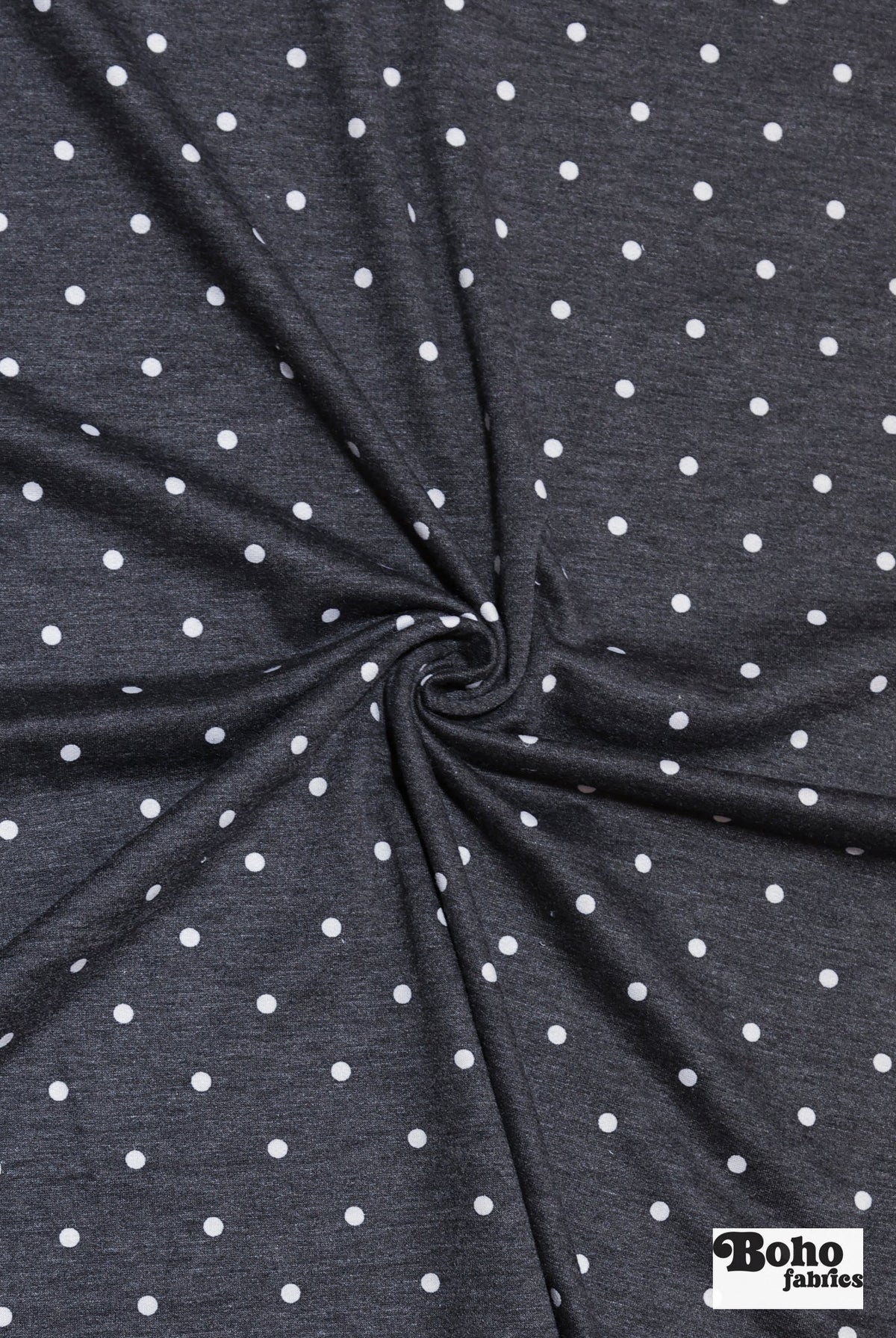 Black Polka Dots, French Terry Knit Fabric - Boho Fabrics - French Terry Prints, Knit Fabric