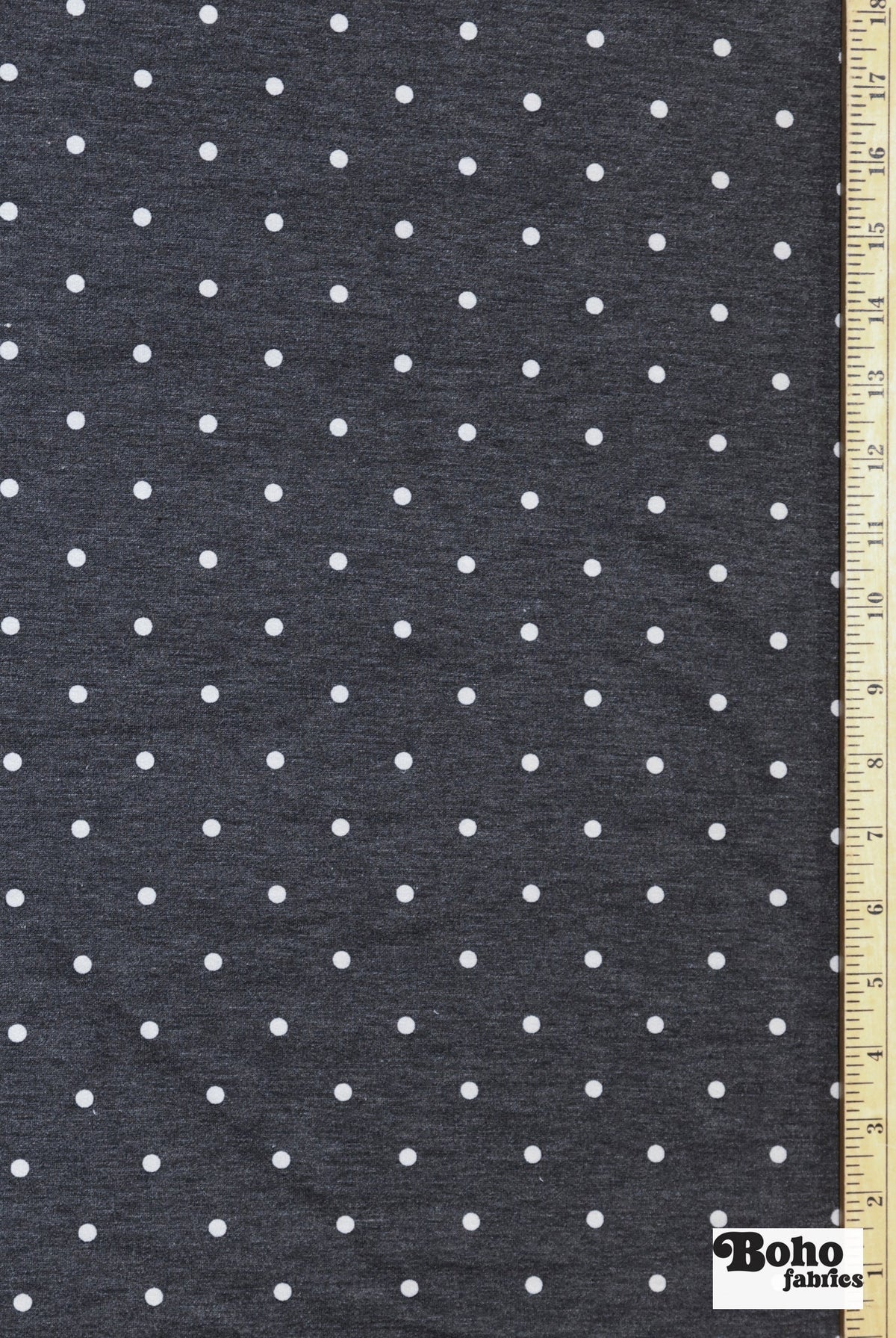 Black Polka Dots, French Terry Knit Fabric - Boho Fabrics - French Terry Prints, Knit Fabric