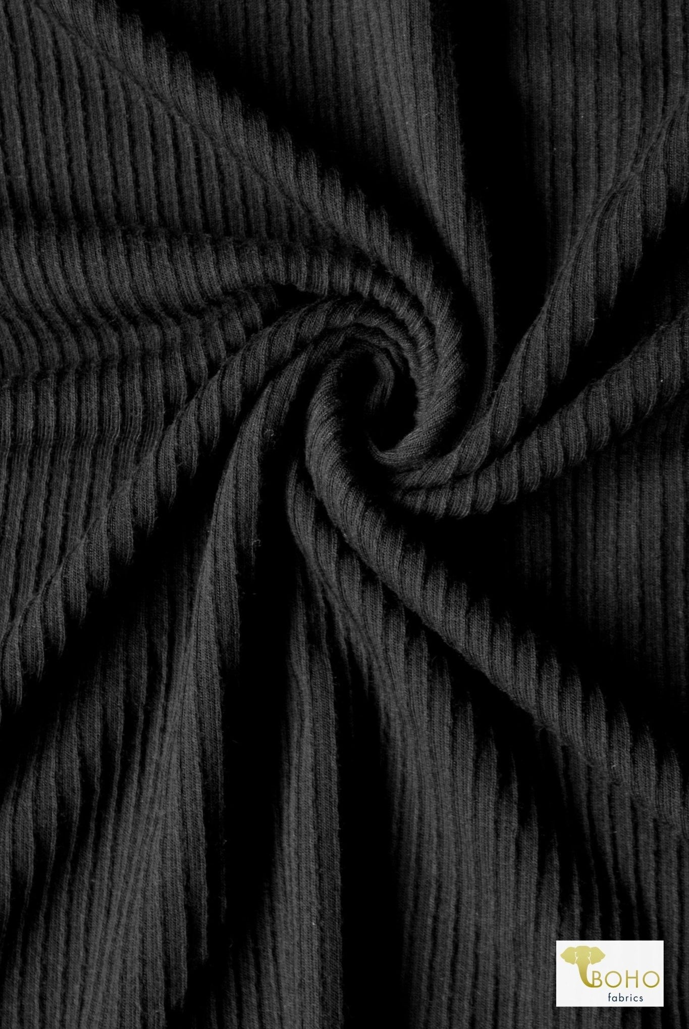 Black Ruffle, Rib Knit Fabric - Boho Fabrics