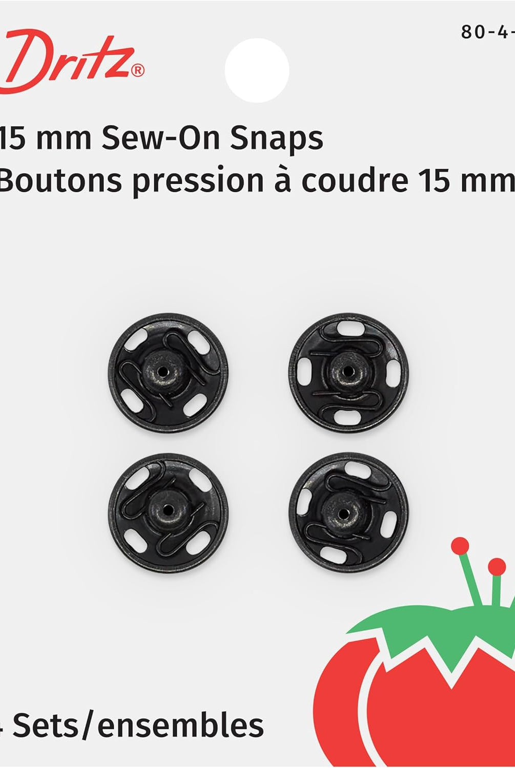 Black Sew on Snaps, Size 4 (15mm). 4 Sets of Snaps - Boho Fabrics - Buttons & Snaps