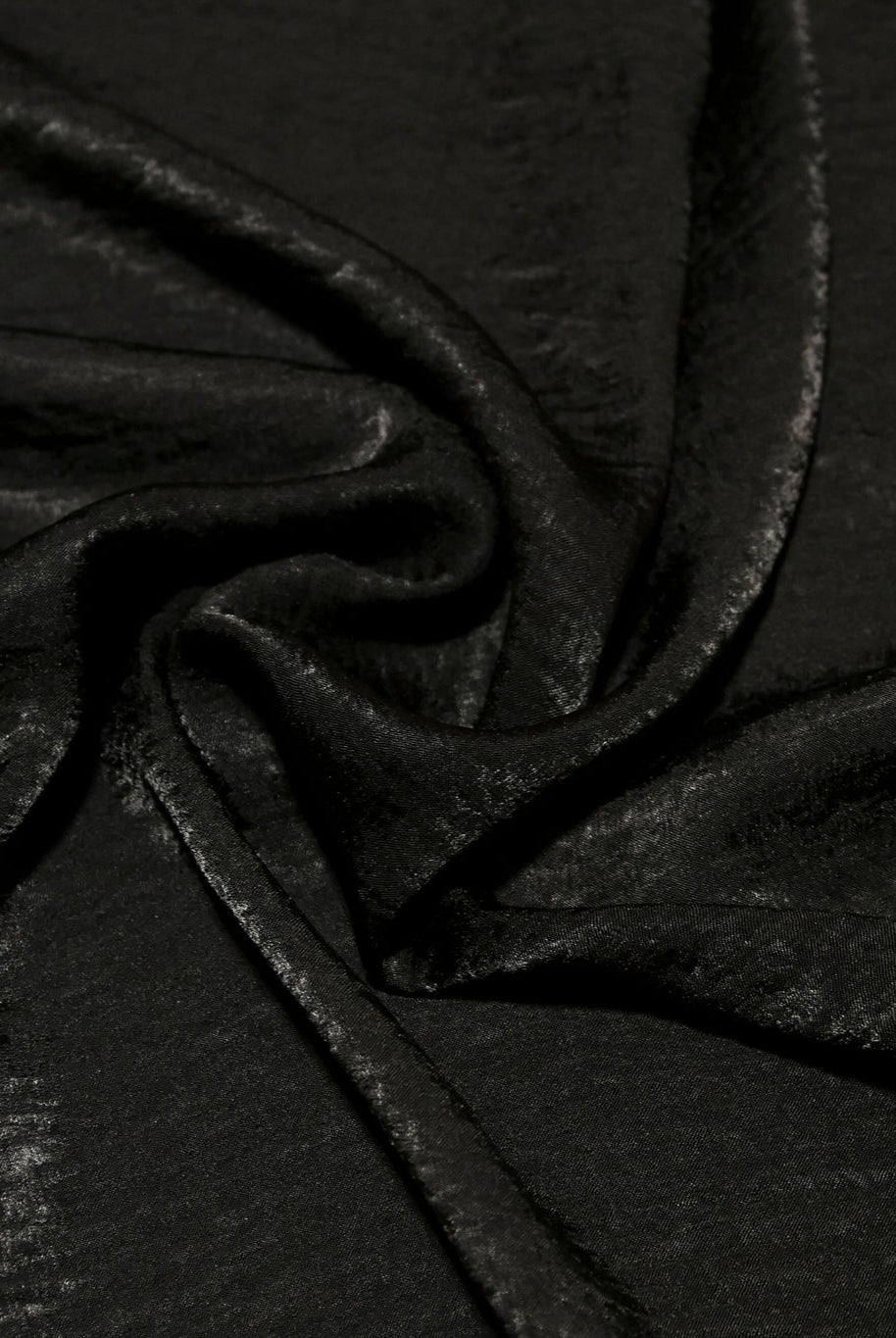 Black, Shiny Textured Satin Woven Fabric - Boho Fabrics - Woven, Fabric