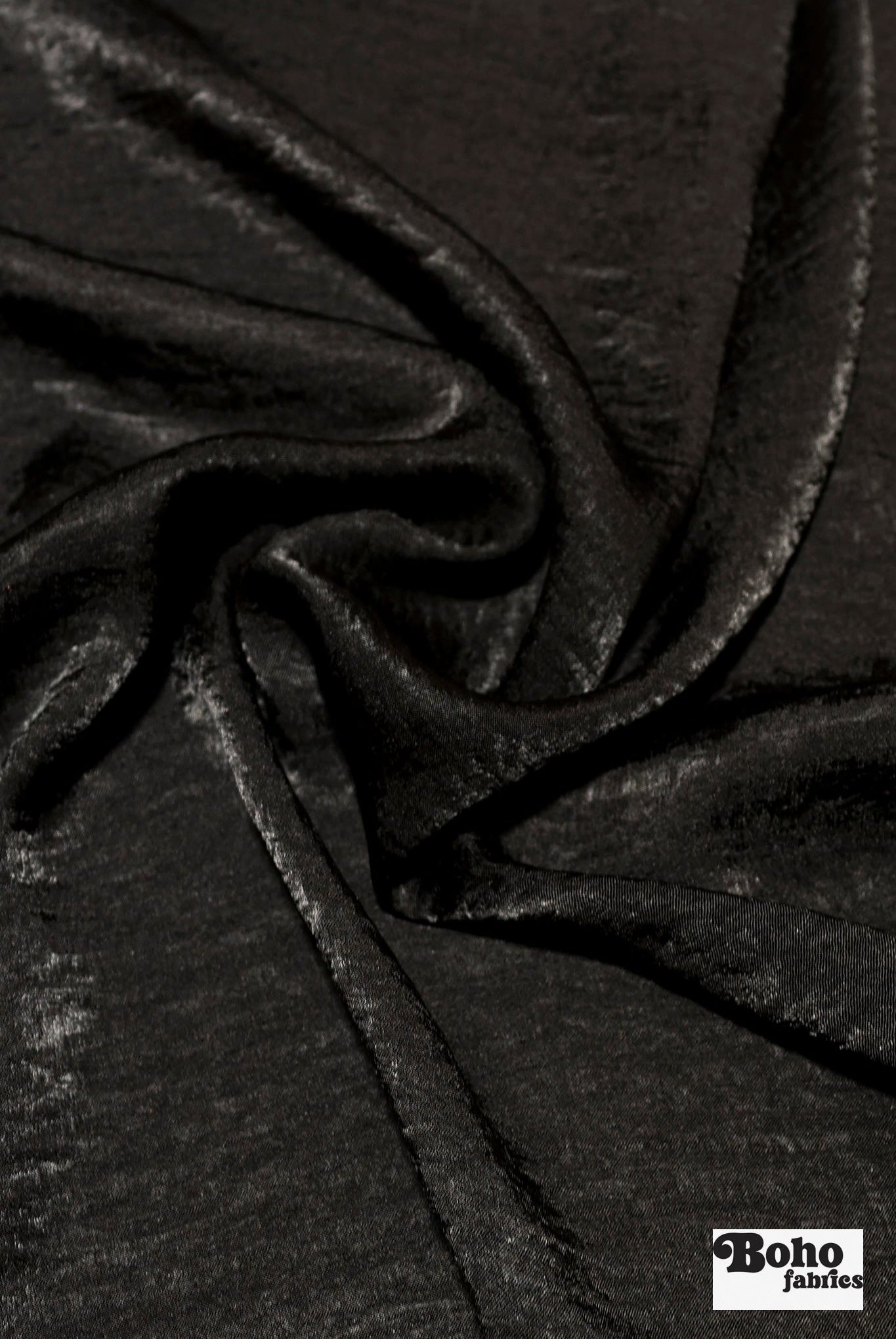 Black, Shiny Textured Satin Woven Fabric - Boho Fabrics - Woven, Fabric