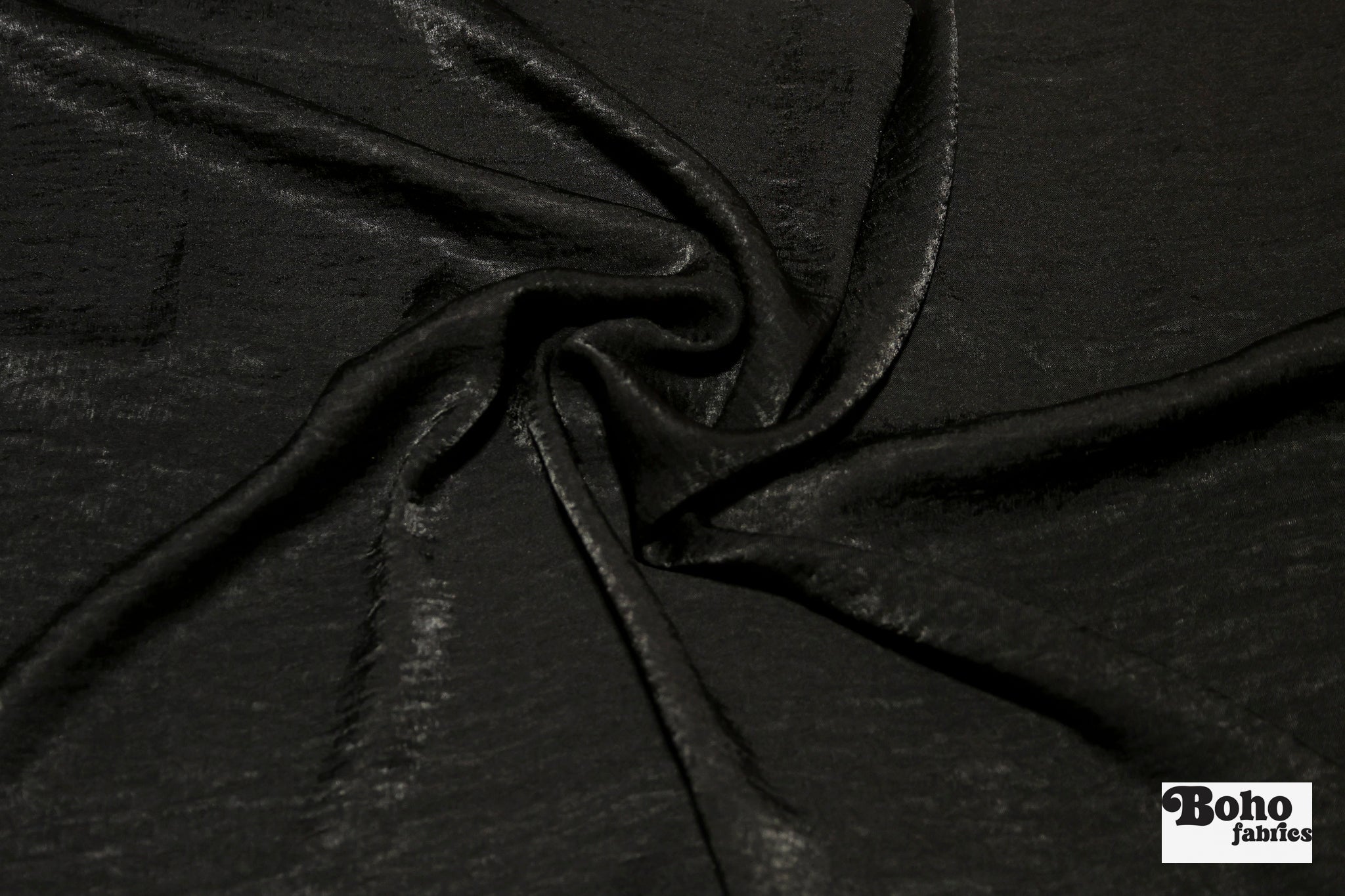 Black, Shiny Textured Satin Woven Fabric - Boho Fabrics - Woven, Fabric