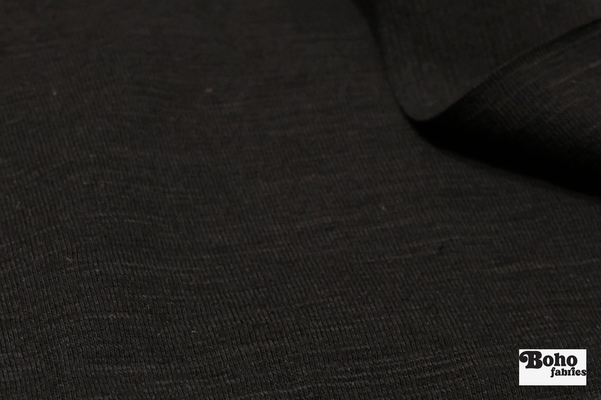 Black Slubbed, Jersey Knit Fabric - Boho Fabrics - Jersey Solid, Knit Fabric