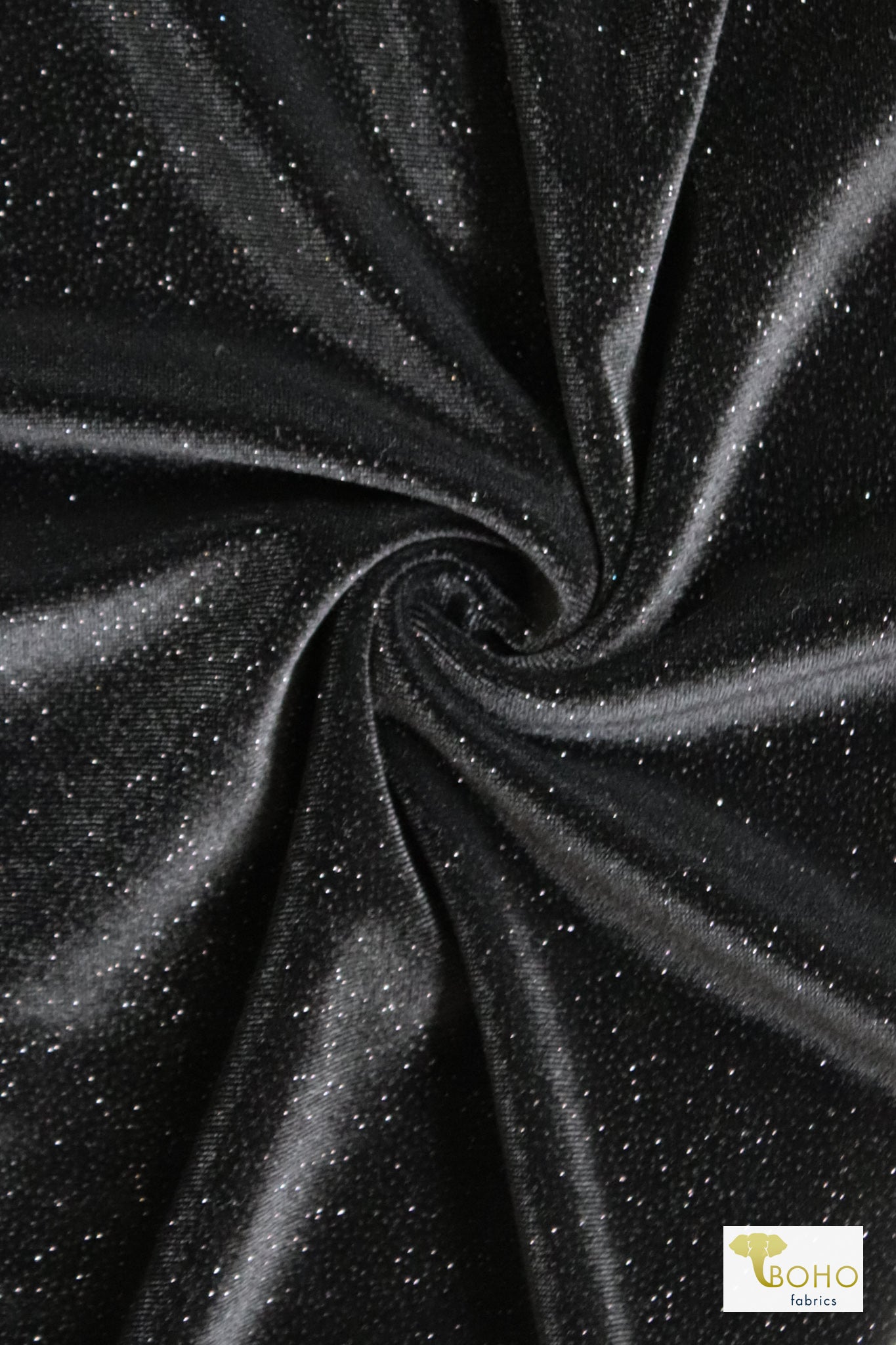Black Sparkle Stretch Velvet, Stretch Velvet - Boho Fabrics