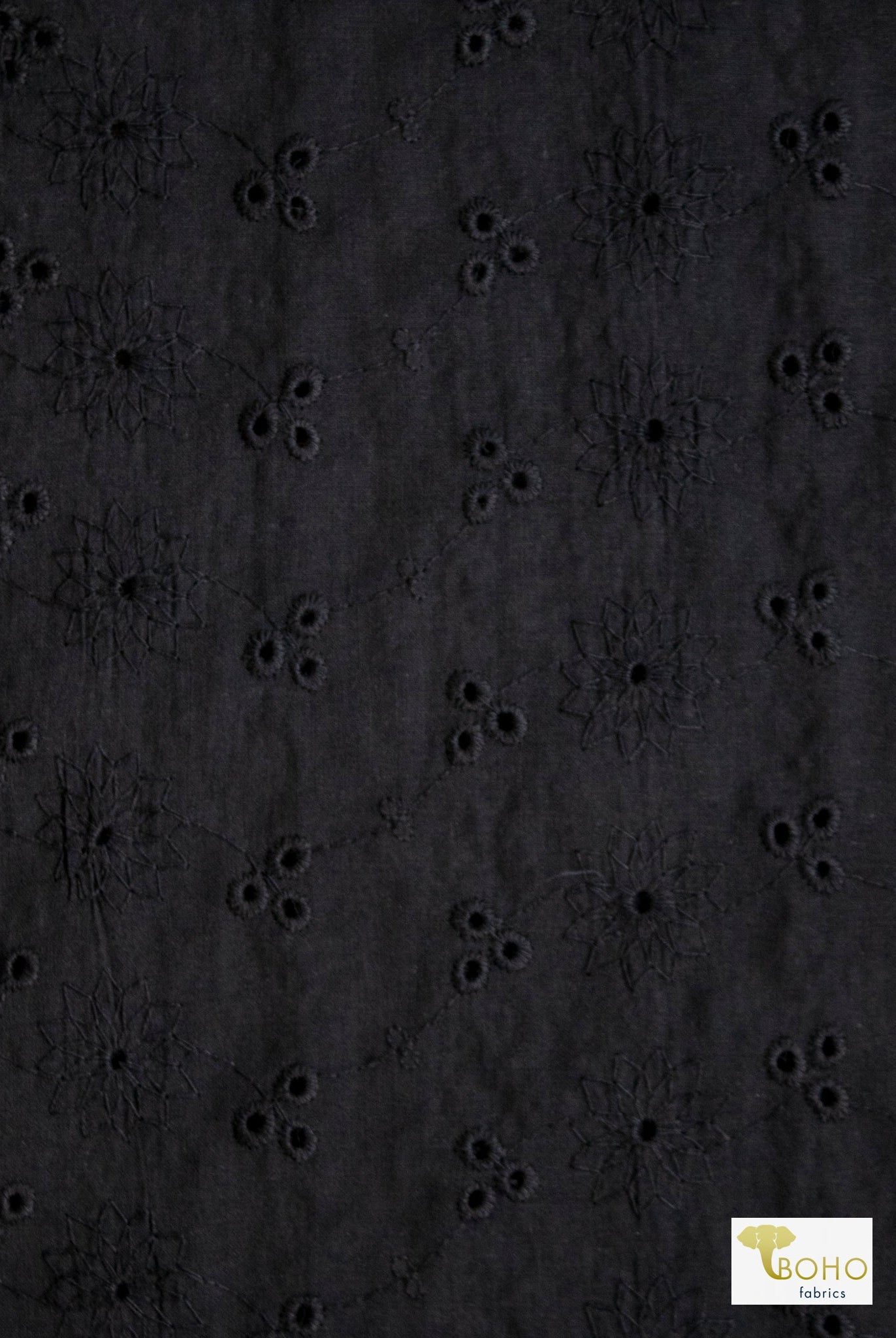 Black Sunflower Embroidered, Woven Fabric - Boho Fabrics - Shirting, Woven
