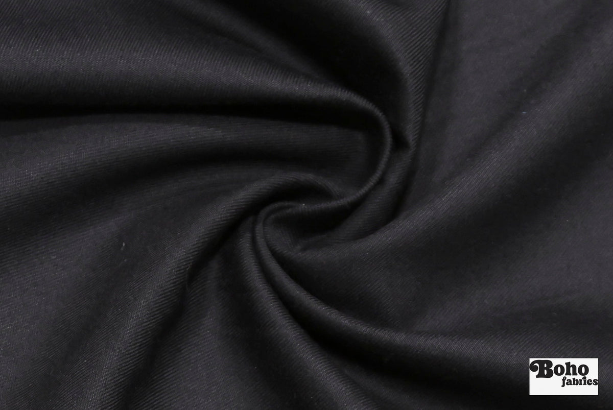 Black Twill Wool Suiting Woven Fabric - Boho Fabrics - Woven, Fabric