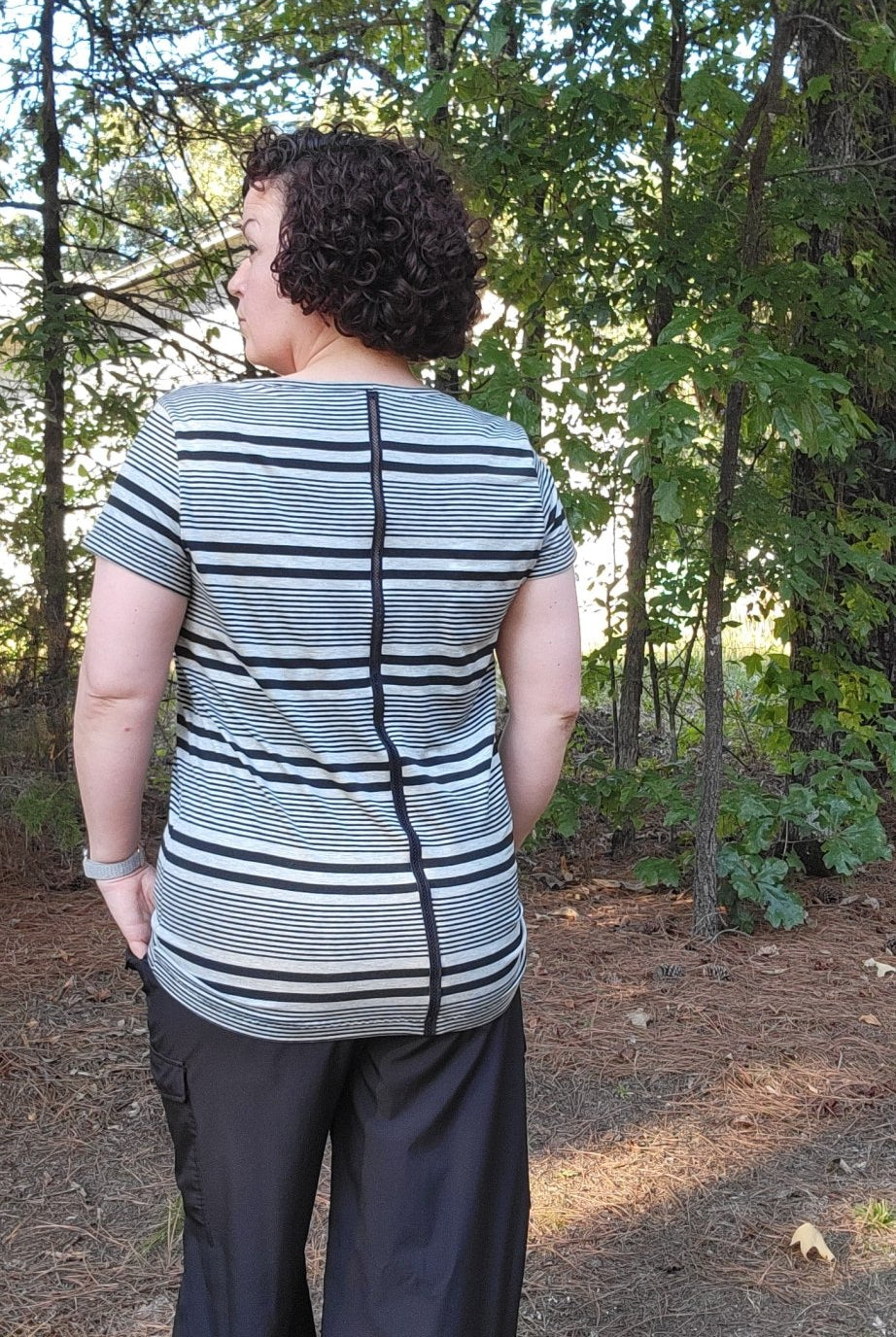 Black Varigated Stripes on Gray, Jersey Knit - Boho Fabrics - Jersey Knit Printed Fabric