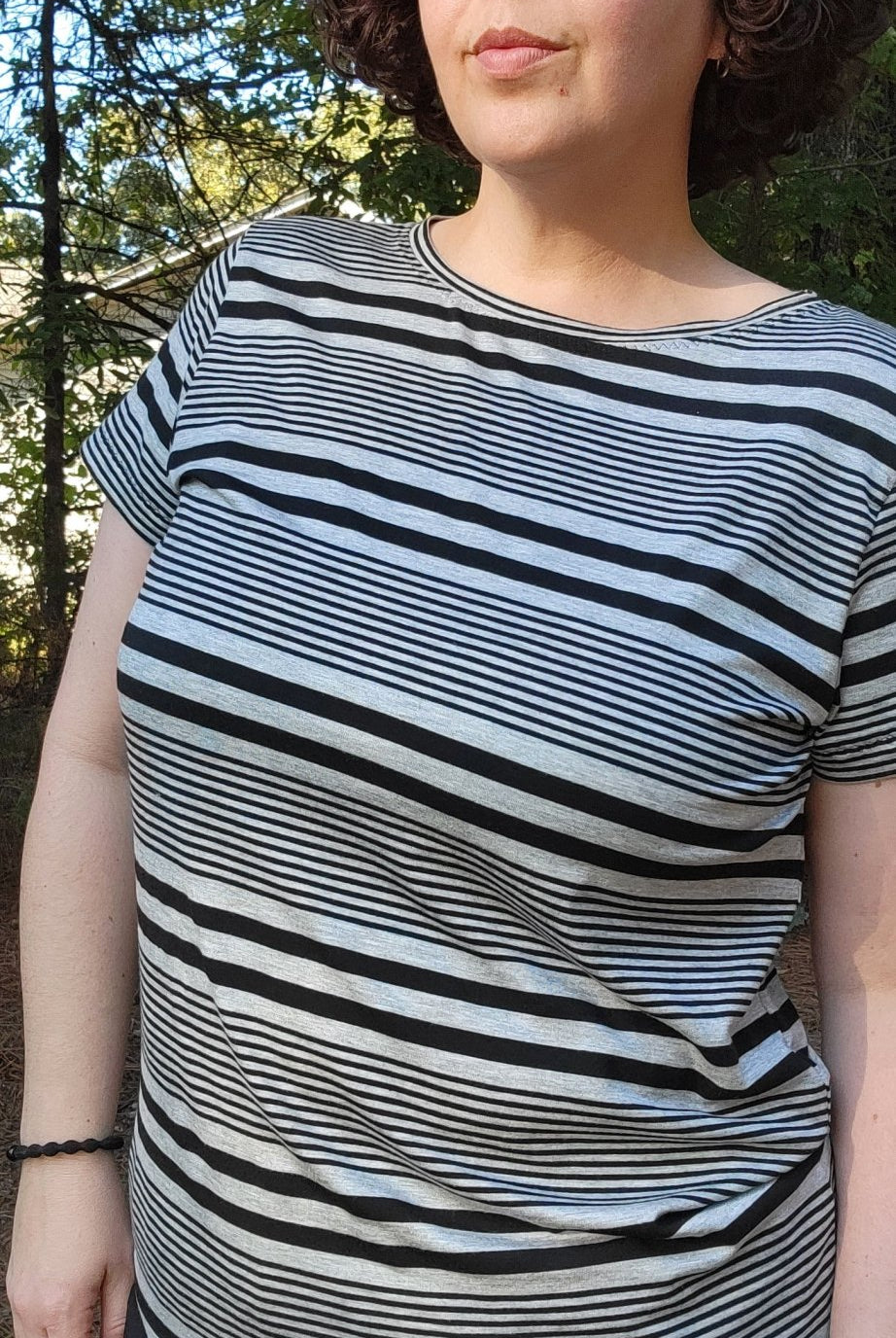 Black Varigated Stripes on Gray, Jersey Knit - Boho Fabrics - Jersey Knit Printed Fabric