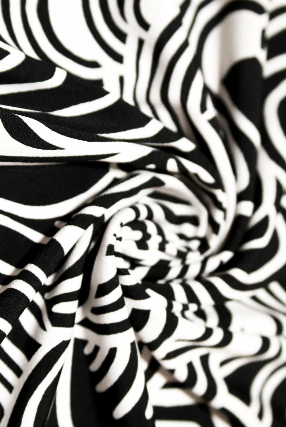Black & White, Abstract Swirls Jersey Knit Fabric - Boho Fabrics - Knit Fabric