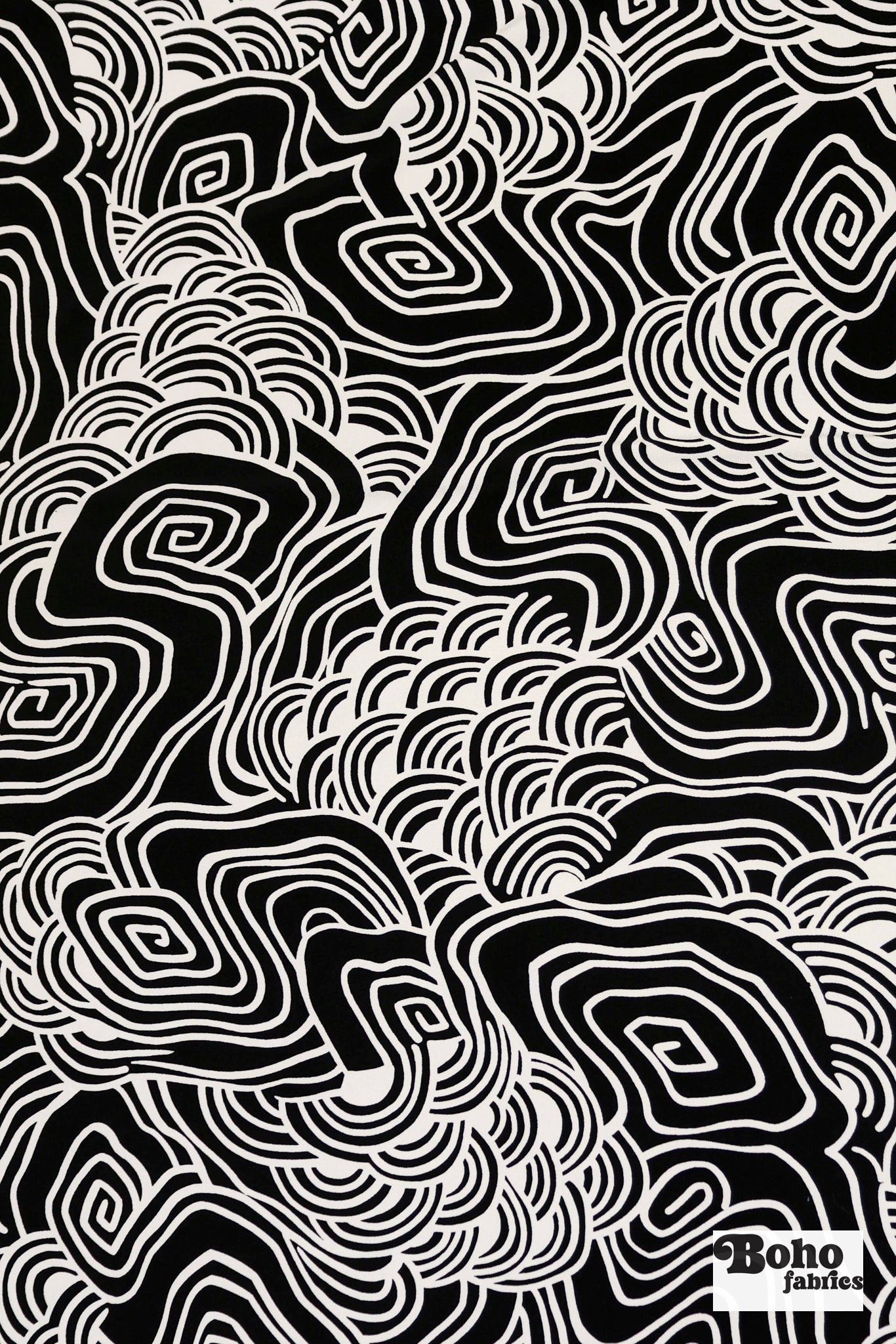 Black & White, Abstract Swirls Jersey Knit Fabric - Boho Fabrics - Knit Fabric