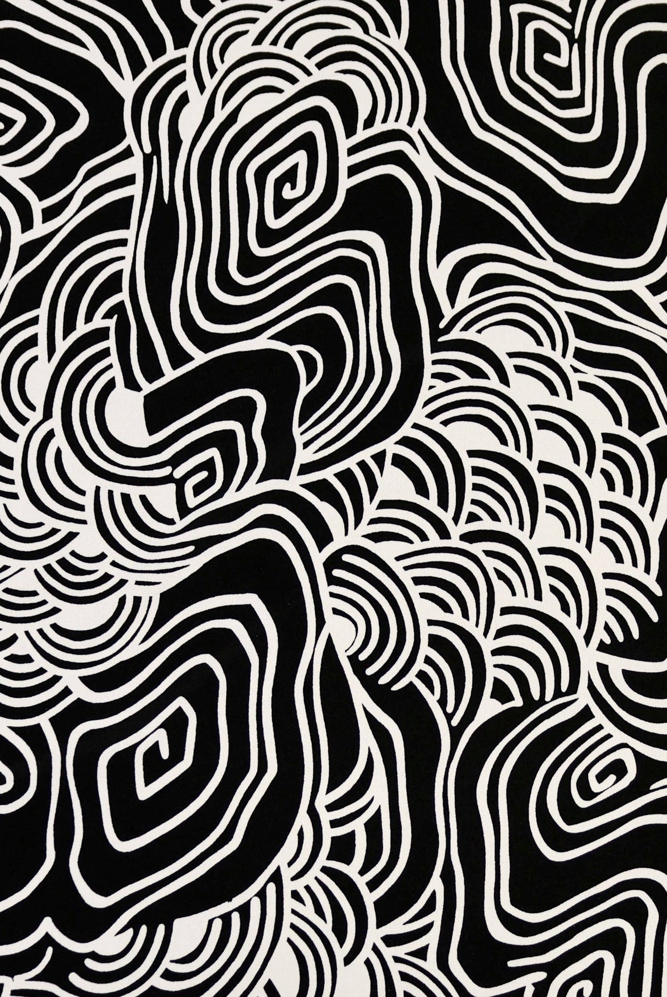 Black & White, Abstract Swirls Jersey Knit Fabric - Boho Fabrics - Knit Fabric