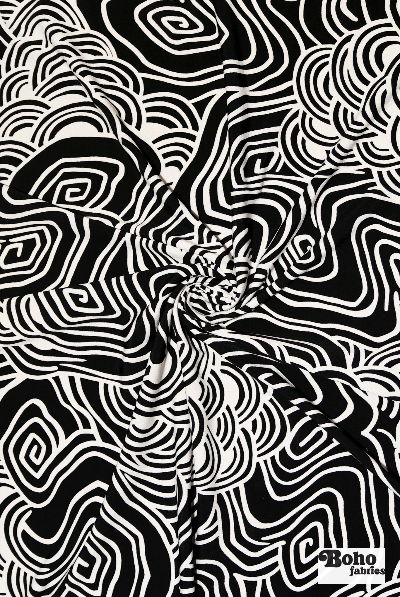 Black & White, Abstract Swirls Jersey Knit Fabric - Boho Fabrics - Knit Fabric
