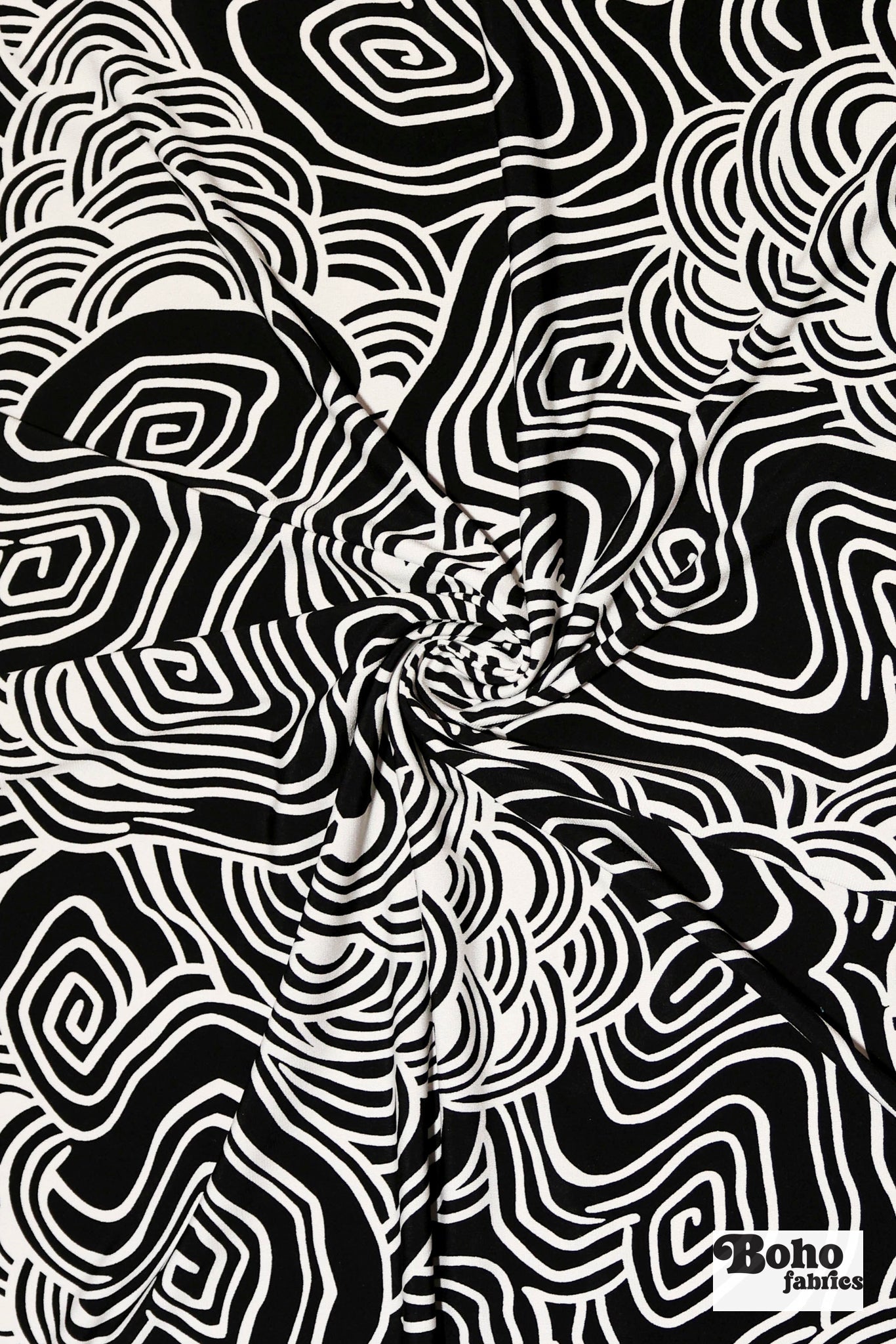 Black & White, Abstract Swirls Jersey Knit Fabric - Boho Fabrics - Knit Fabric