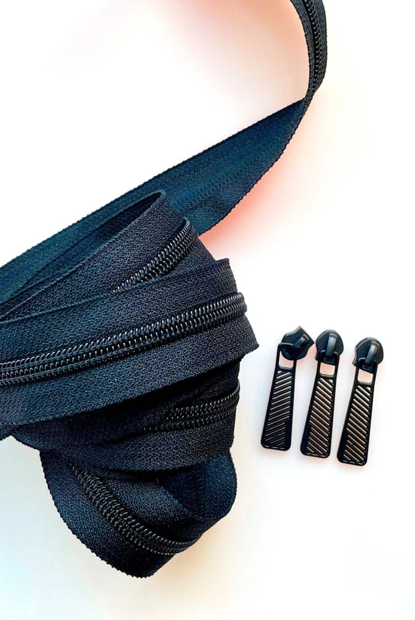 Black Zipper Tape with Matte Pulls - 3 Yards Continuous - Boho Fabrics - Zippers