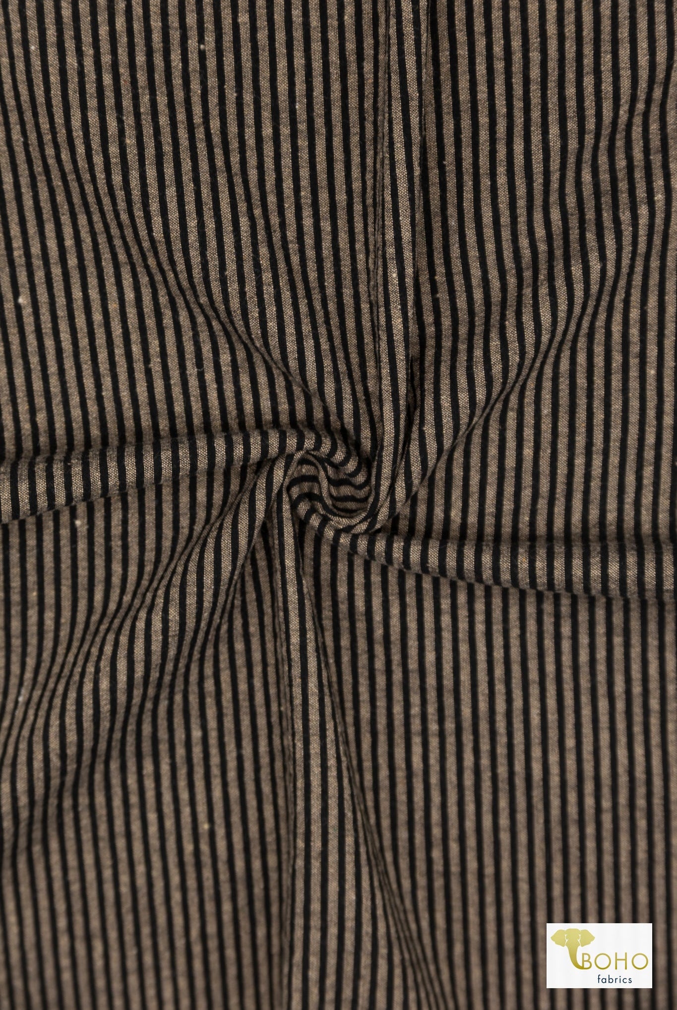 Black/Beige Vertical Stripes, Cotton Woven Fabric - Boho Fabrics - Shirting, Woven