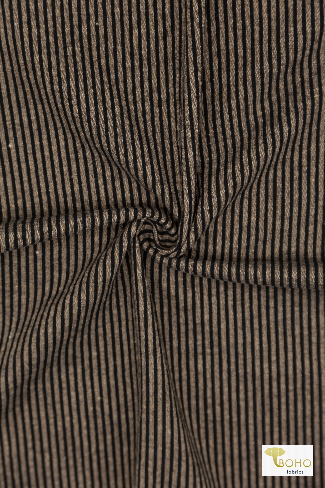 Black/Beige Vertical Stripes, Cotton Woven Fabric - Boho Fabrics - Shirting, Woven