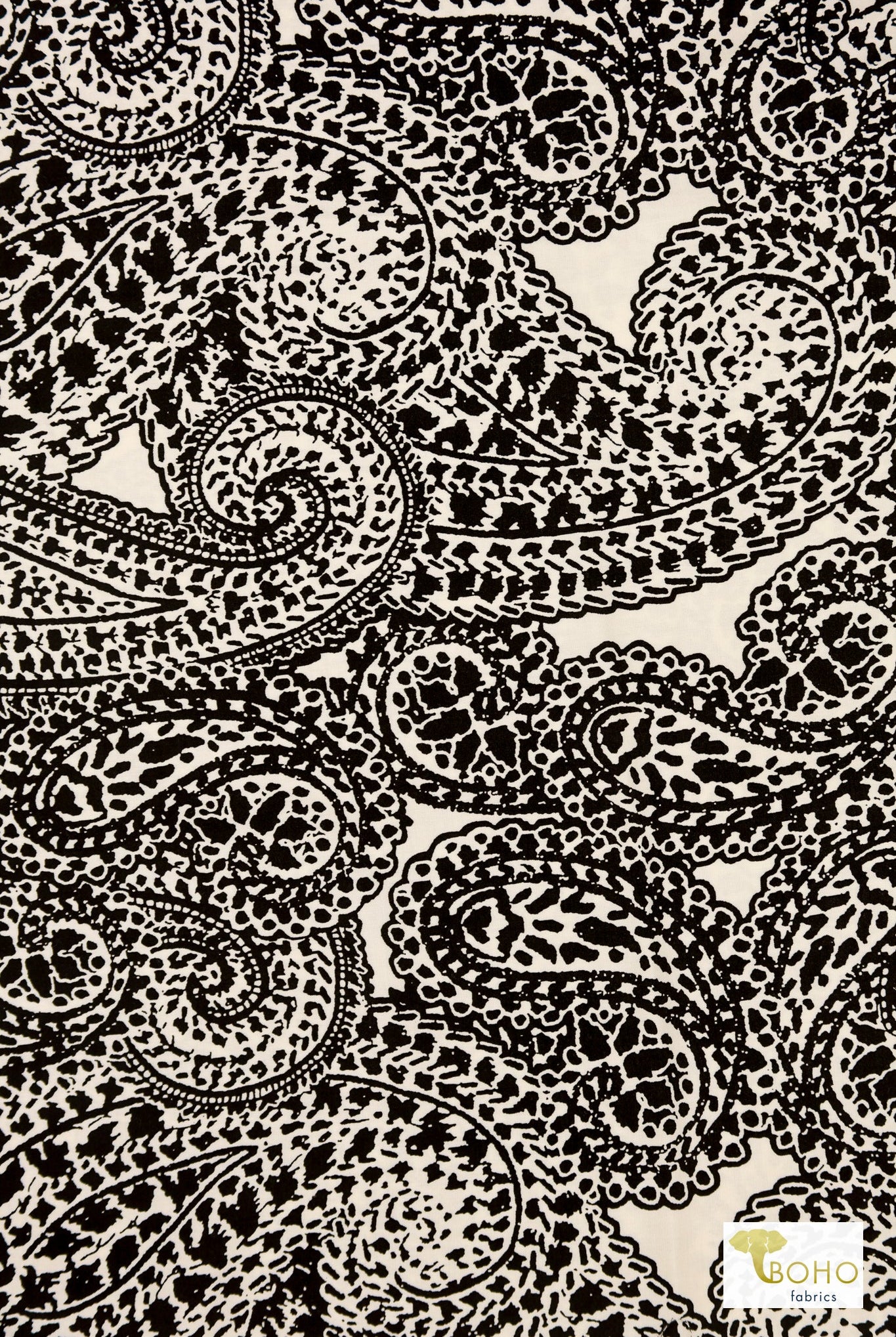 Black/White Paisleys, Rayon Challis Woven Fabric - Boho Fabrics - Challis, Woven