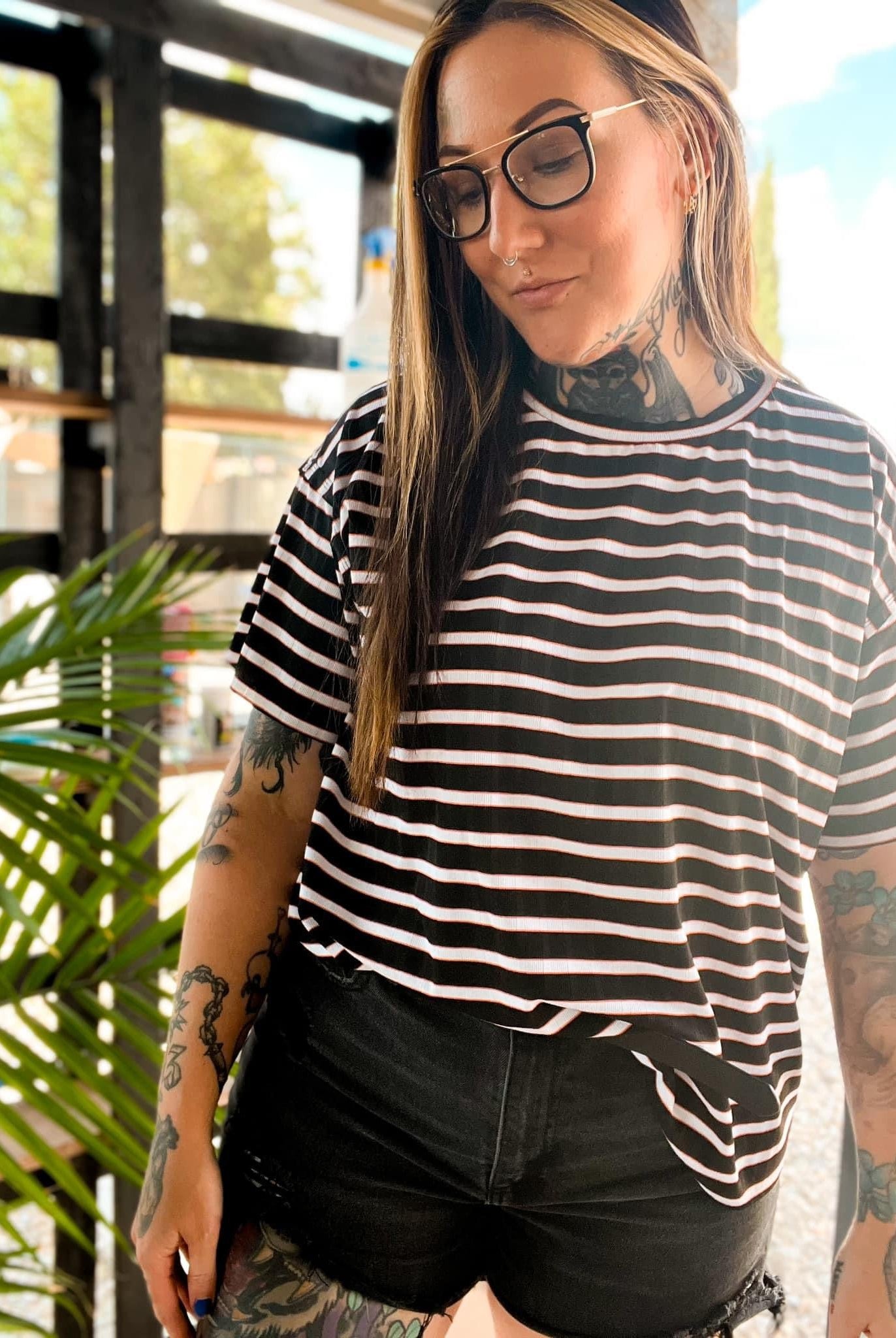 Black/White/Orange Stripes - Boho Fabrics - Rib Print, Knit Fabric