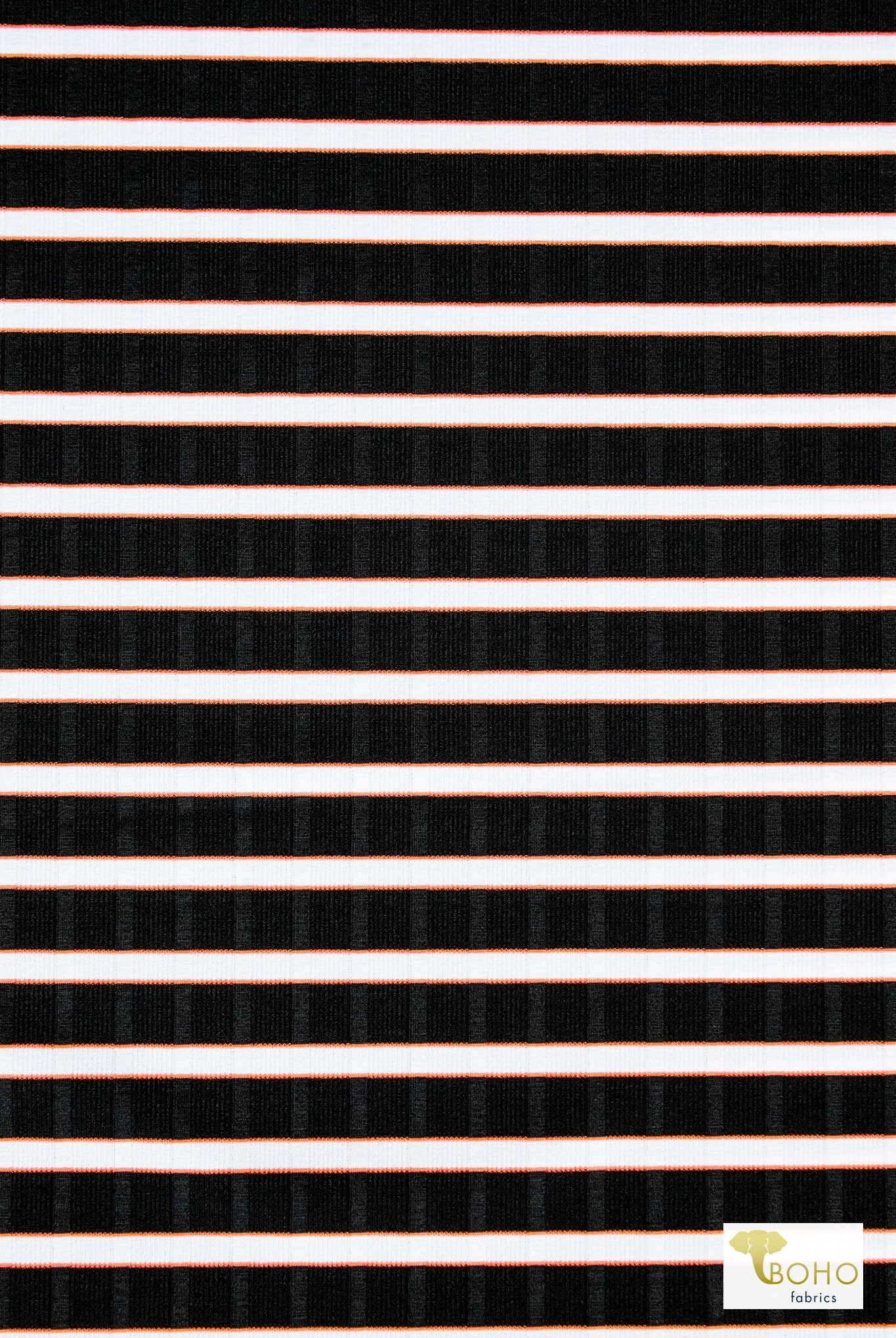 Black/White/Orange Stripes - Boho Fabrics - Rib Print, Knit Fabric