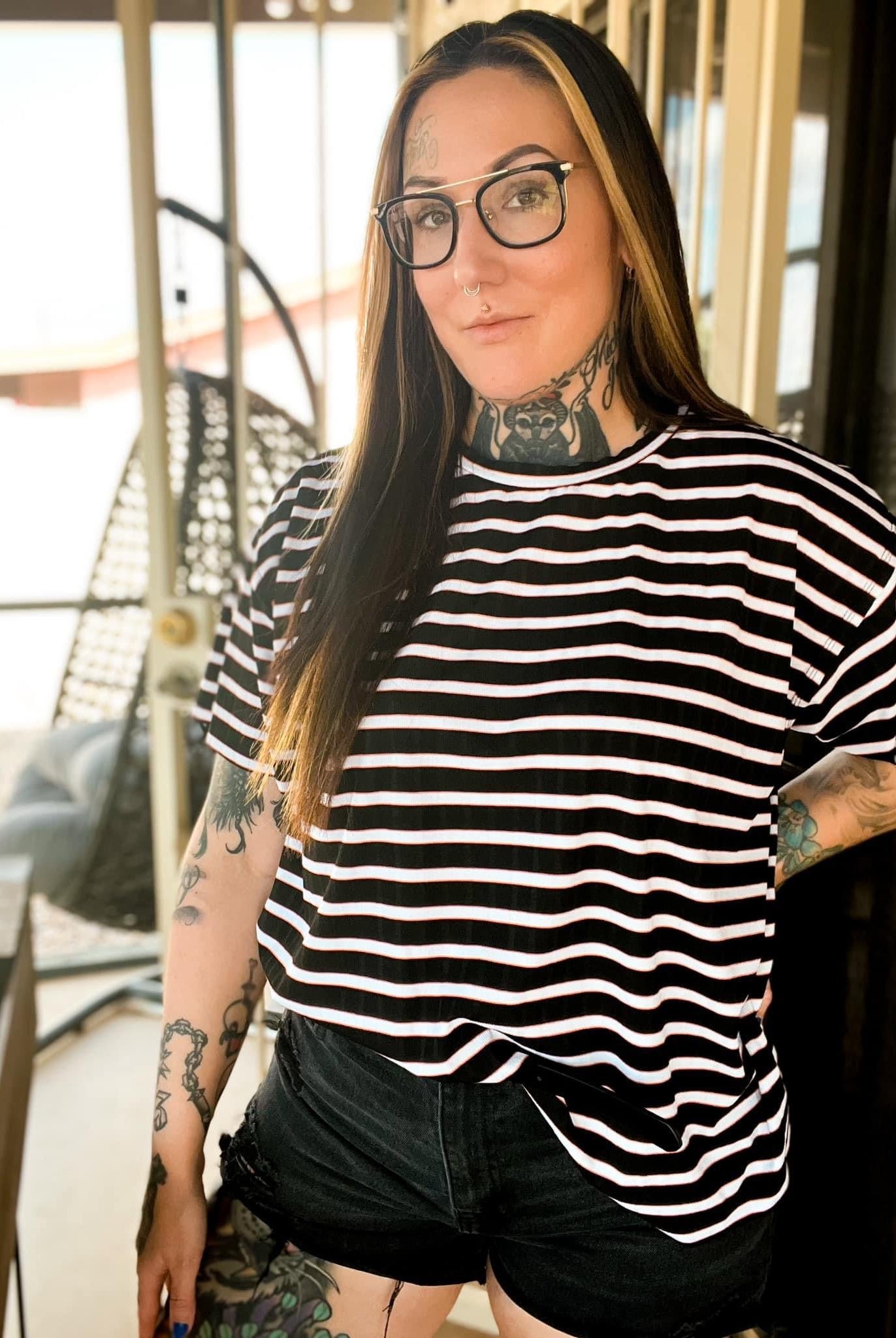 Black/White/Orange Stripes - Boho Fabrics - Rib Print, Knit Fabric