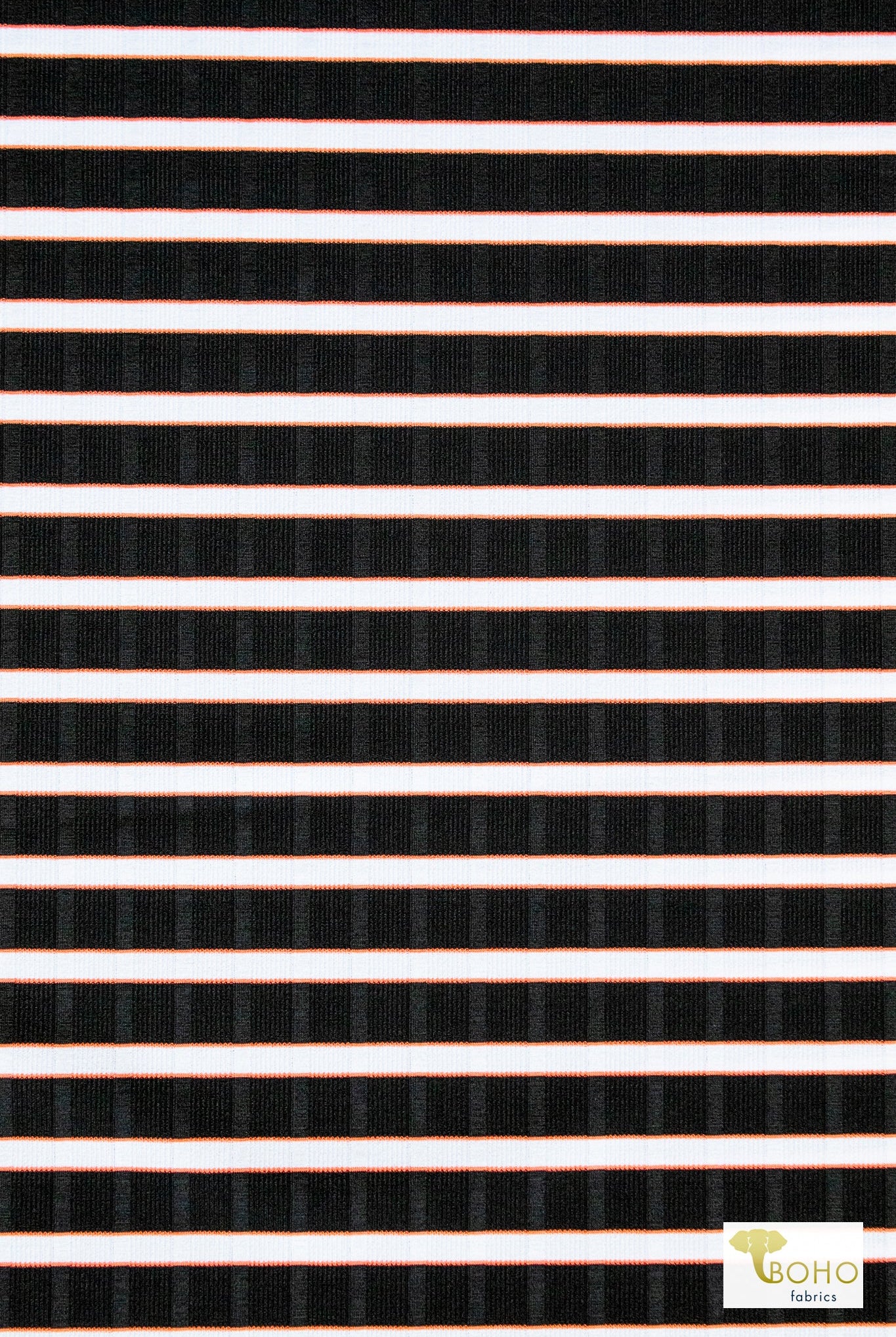 Black/White/Orange Stripes - Boho Fabrics - Rib Print, Knit Fabric