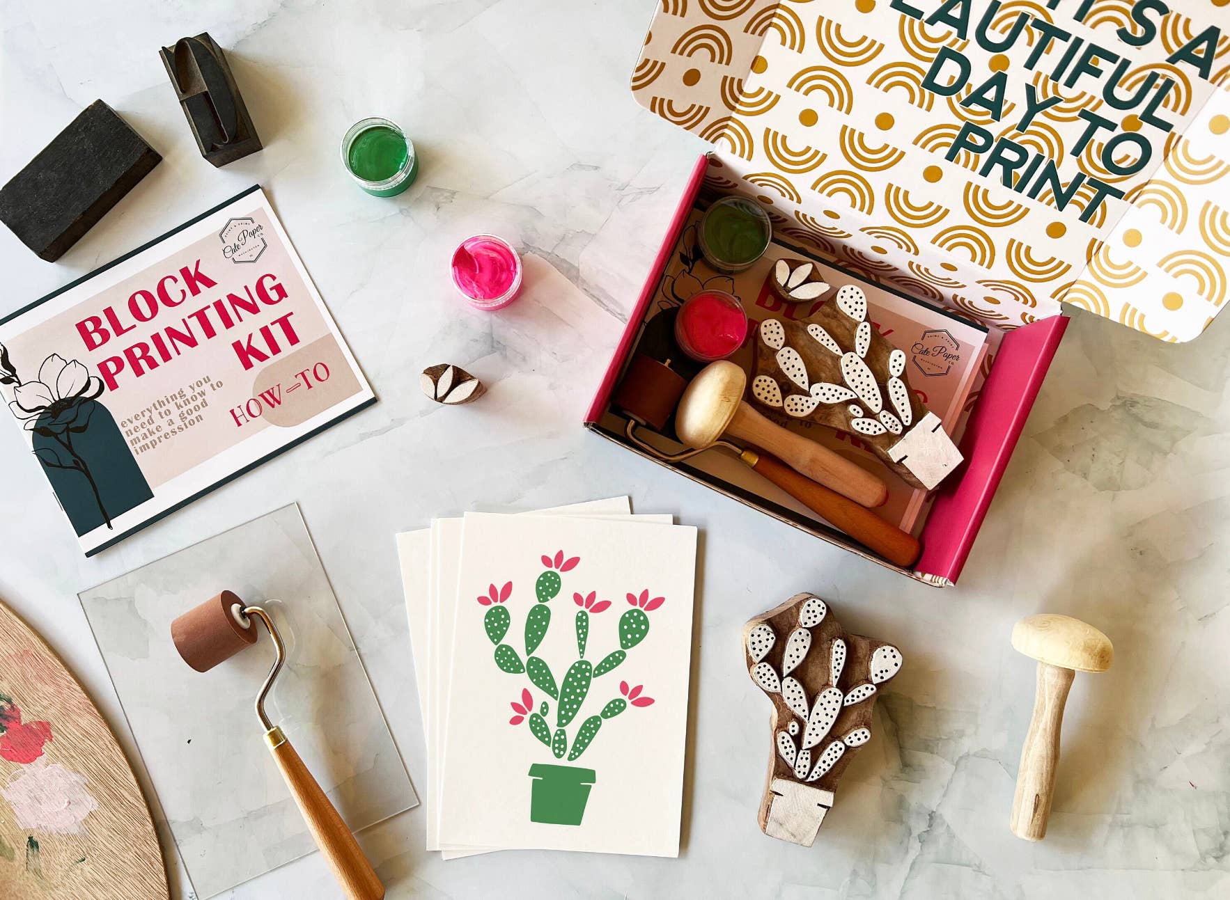Blooming Cactus Wood Block Printing kit - Boho Fabrics -