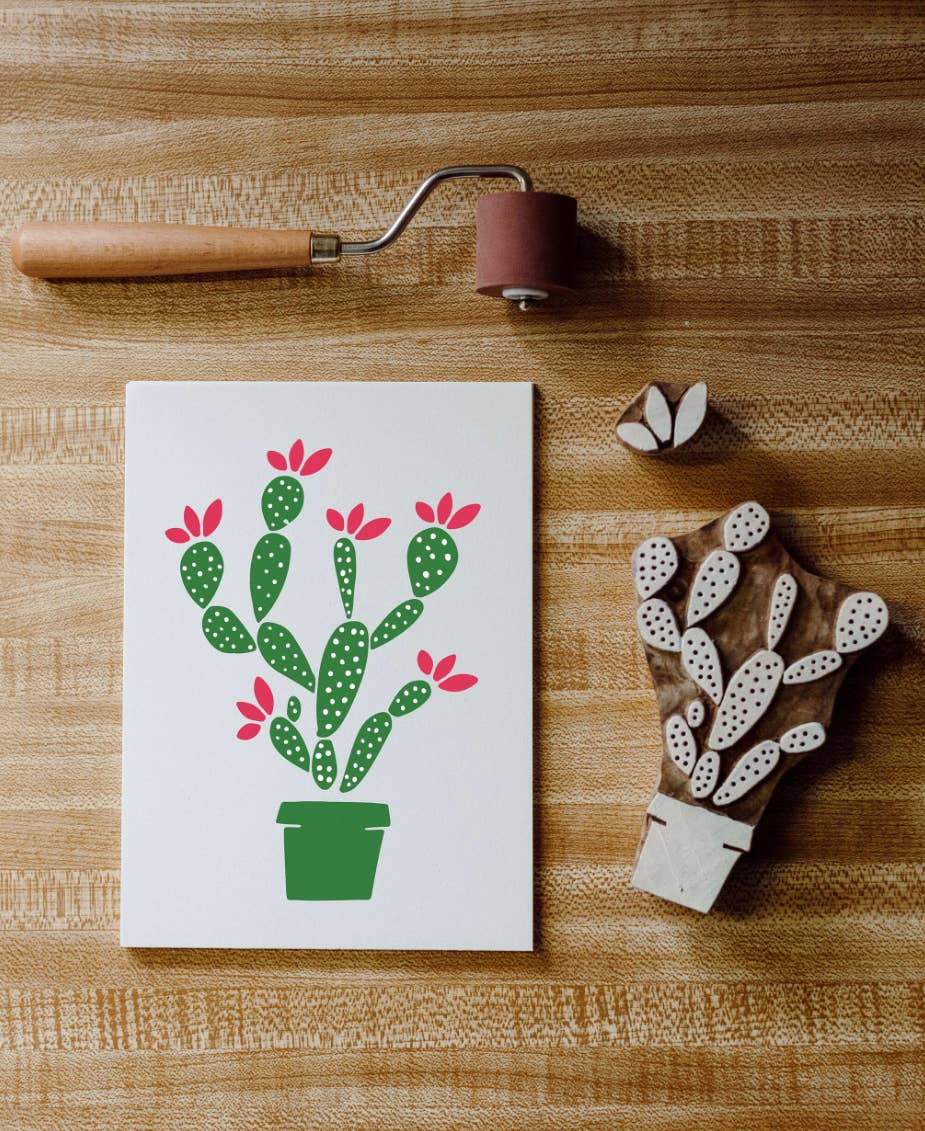 Blooming Cactus Wood Block Printing kit - Boho Fabrics -