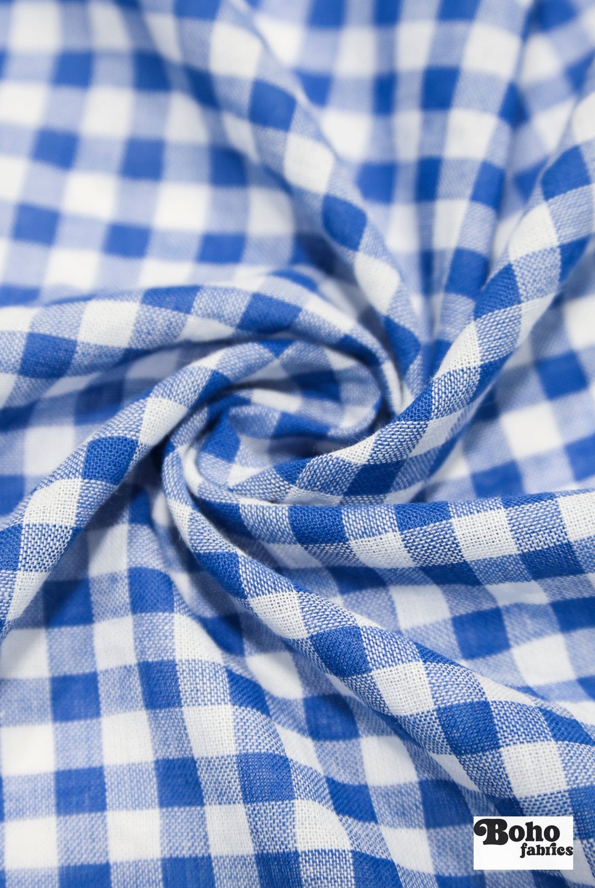Blue and White Gingham Cotton Shirting Woven Fabric - Boho Fabrics - Woven, Fabric