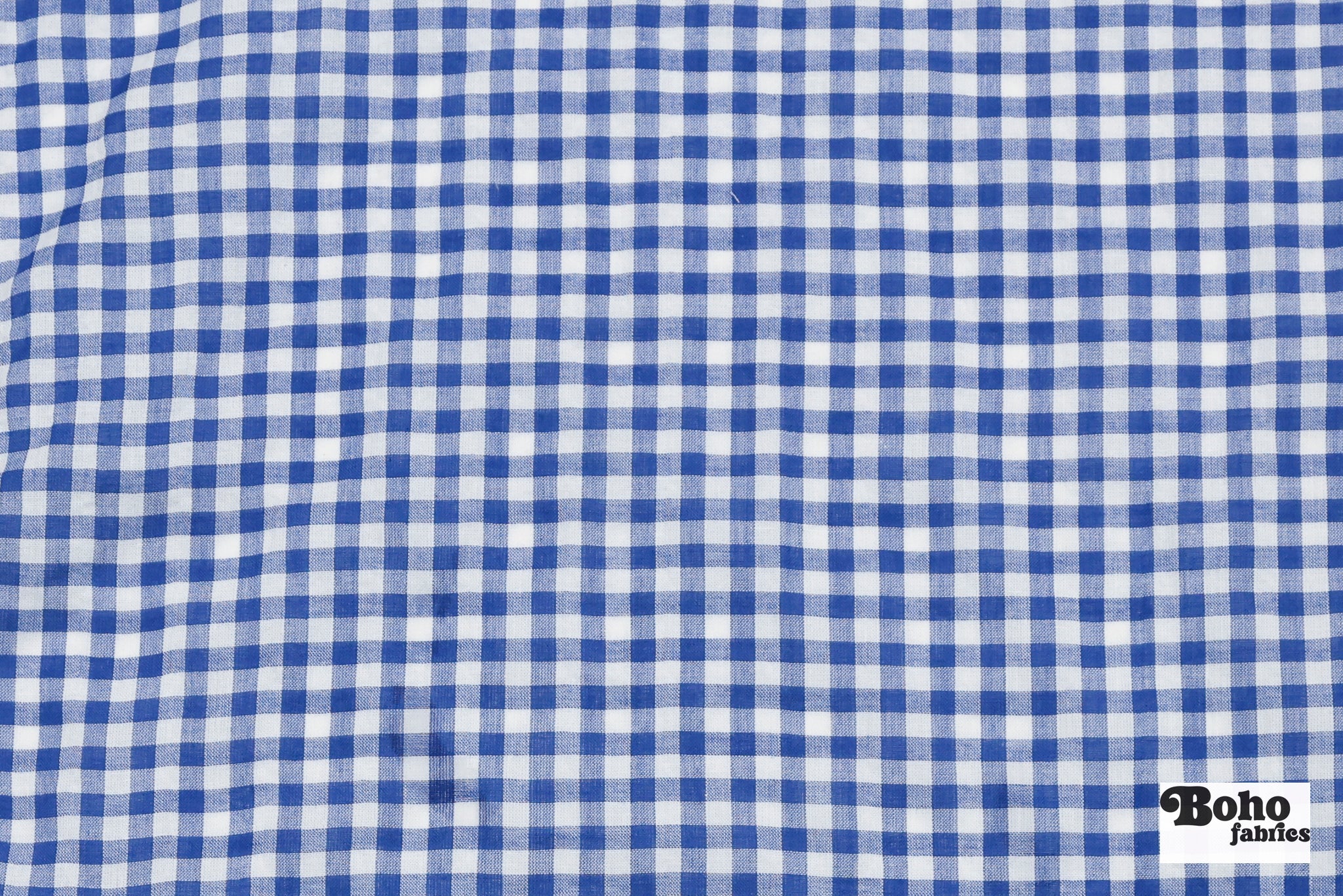 Blue and White Gingham Cotton Shirting Woven Fabric - Boho Fabrics - Woven, Fabric
