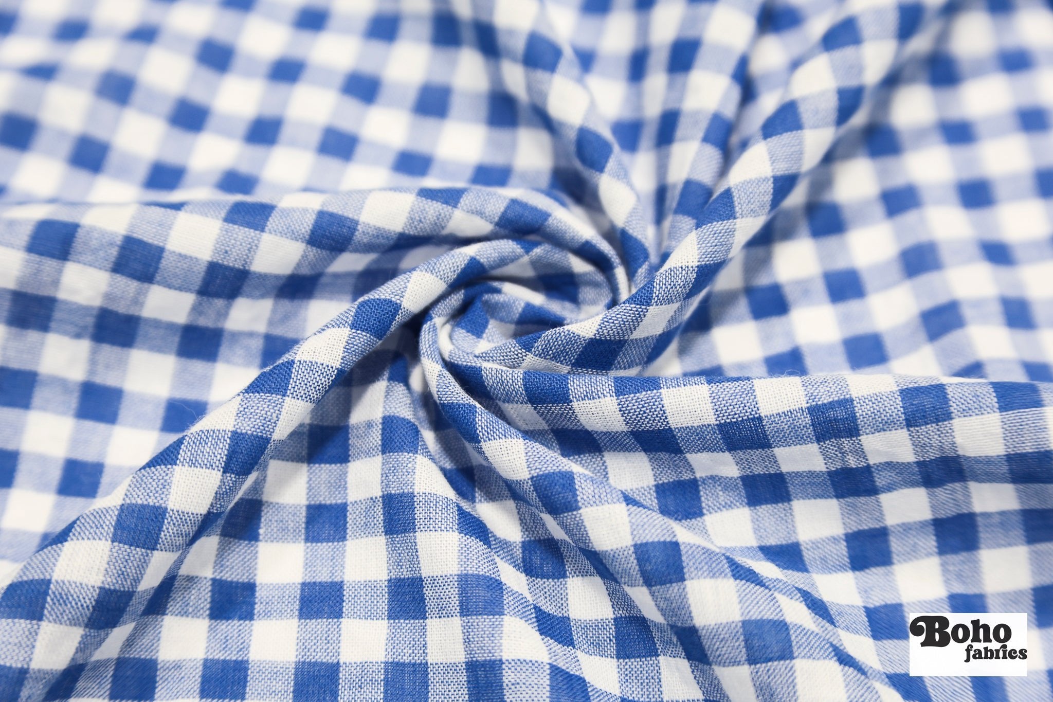 Blue and White Gingham Cotton Shirting Woven Fabric - Boho Fabrics - Woven, Fabric