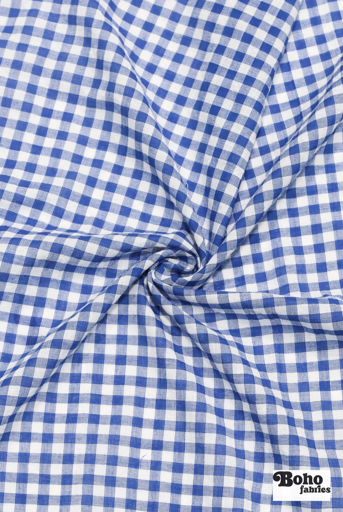 Blue and White Gingham Cotton Shirting Woven Fabric - Boho Fabrics - Woven, Fabric