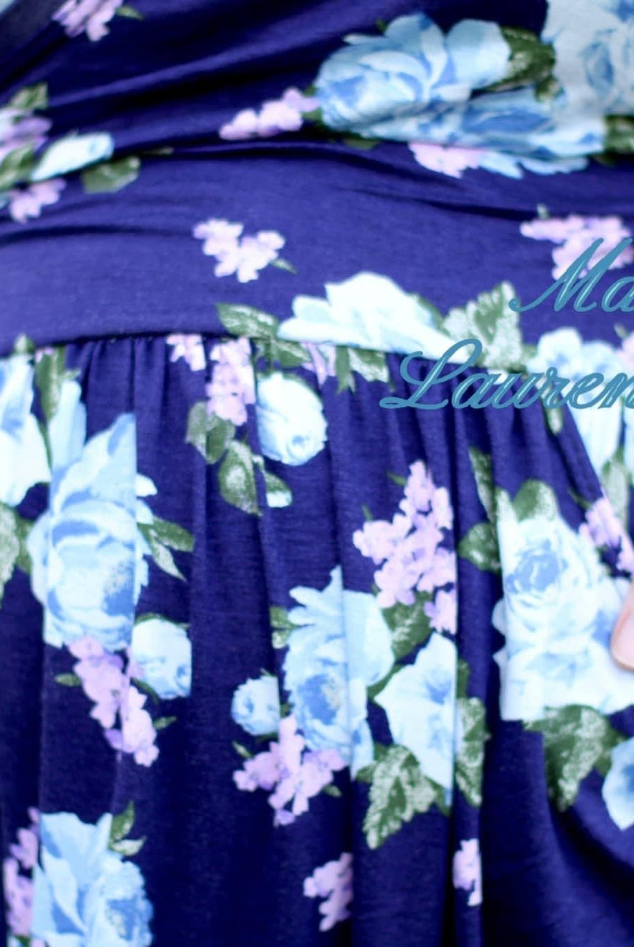 Blue Florals, Rayon Spandex Knit Fabric - Boho Fabrics