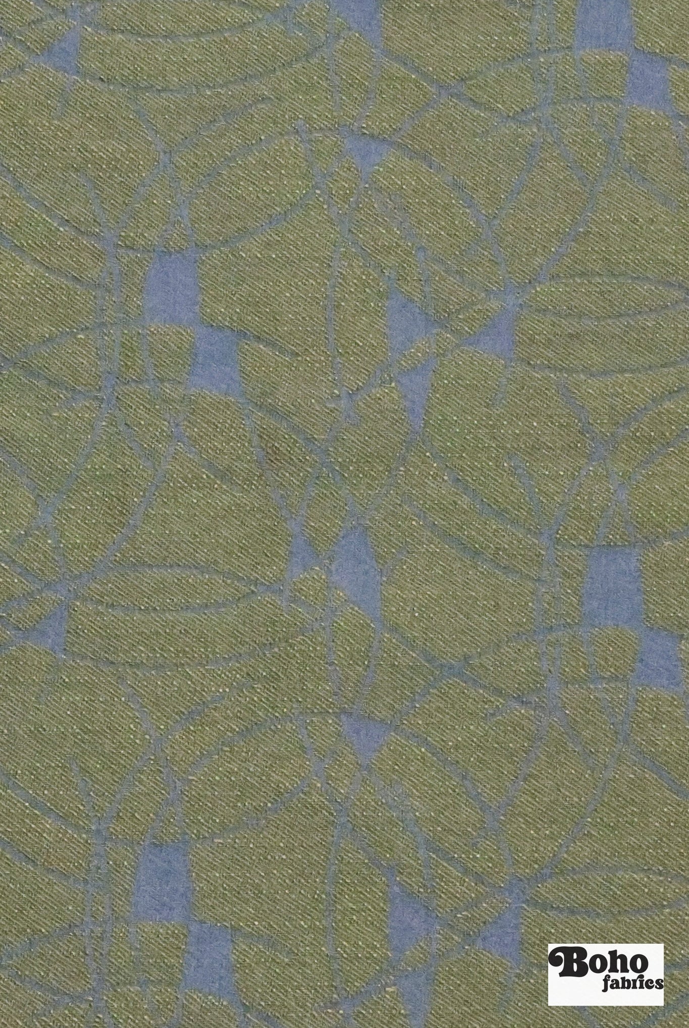Blue & Gold Abstract Arcs Jacquard Woven Fabric - Boho Fabrics - Jacquard, Woven