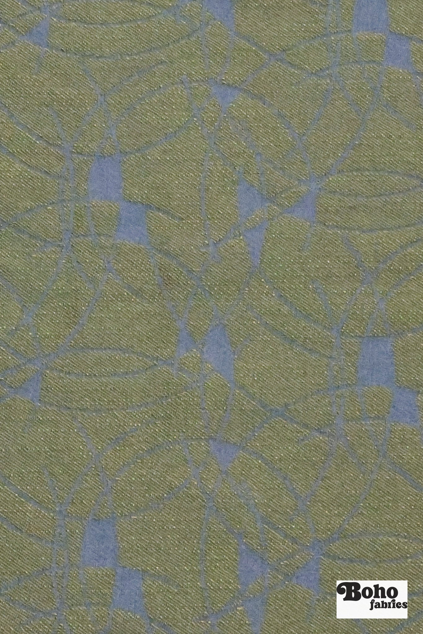 Blue & Gold Abstract Arcs Jacquard Woven Fabric - Boho Fabrics - Jacquard, Woven