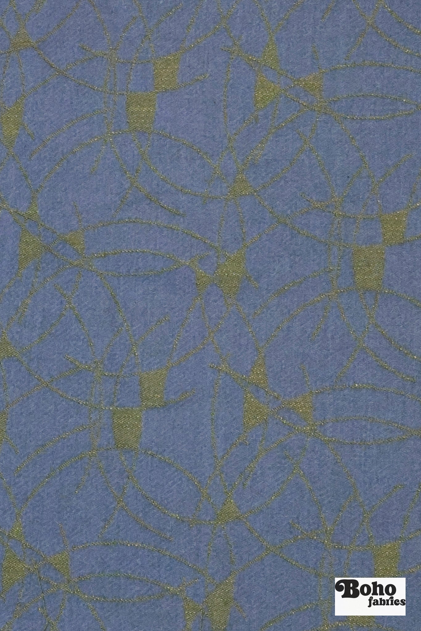 Blue & Gold Abstract Arcs Jacquard Woven Fabric - Boho Fabrics - Jacquard, Woven