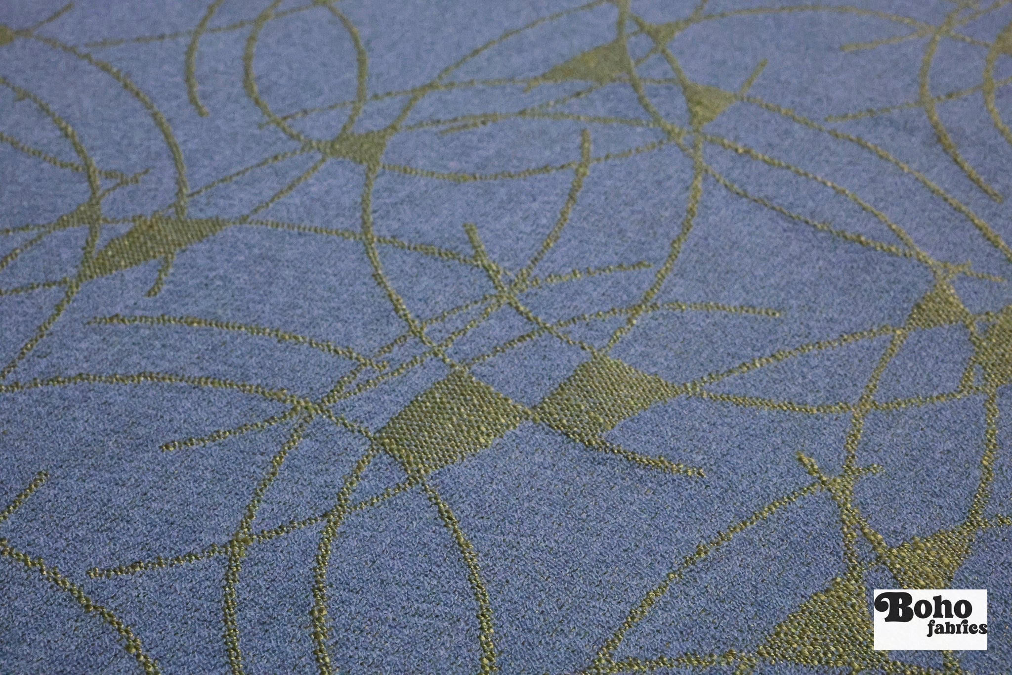 Blue & Gold Abstract Arcs Jacquard Woven Fabric - Boho Fabrics - Jacquard, Woven